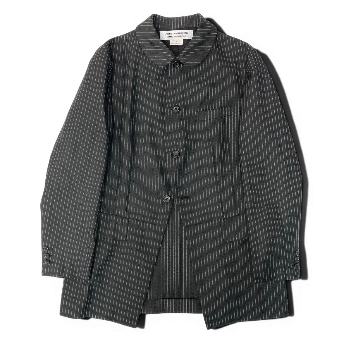 54e13 【美品】COMME des GARCONS COMME des GARCONS コムデギャルソン コムコム AD2023 シングルストライプジャケット ストライプ 4B 日本製 RM-J008 Lサイズ グレー ポリエステル100％ レディース 女性用k02i
