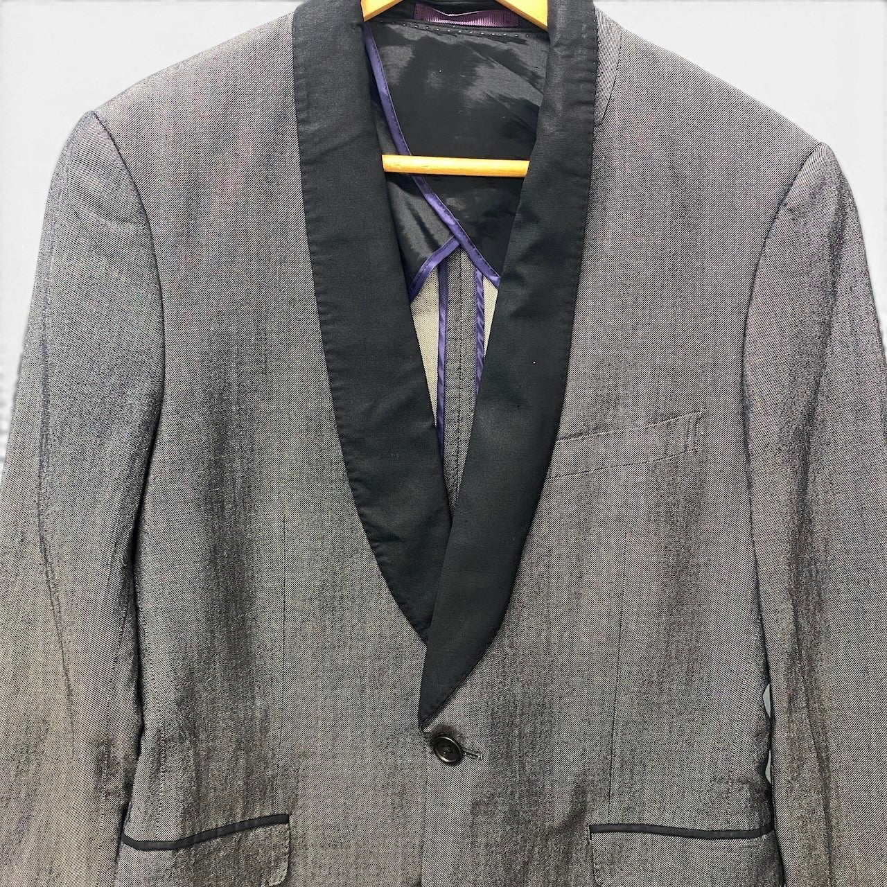 22f17 PS Paul Smith ピーエス ポールスミス ショールカラー ジャケット タキシード リネンブレンド バイカラー サイズM  ブラック メンズ 紳士服o07t