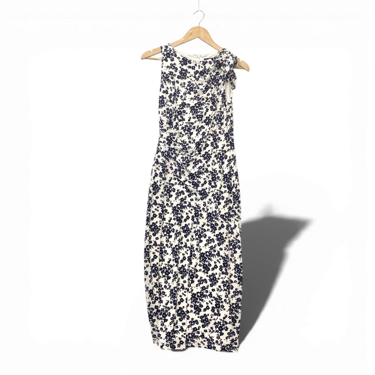 23b13 LAUREN RALPH LAUREN ローレンラルフローレン ノースリーブギャザードレスワンピース 花柄ロングワンピース 2サイズ ホワイト ネイビー レディース 女性用u02t