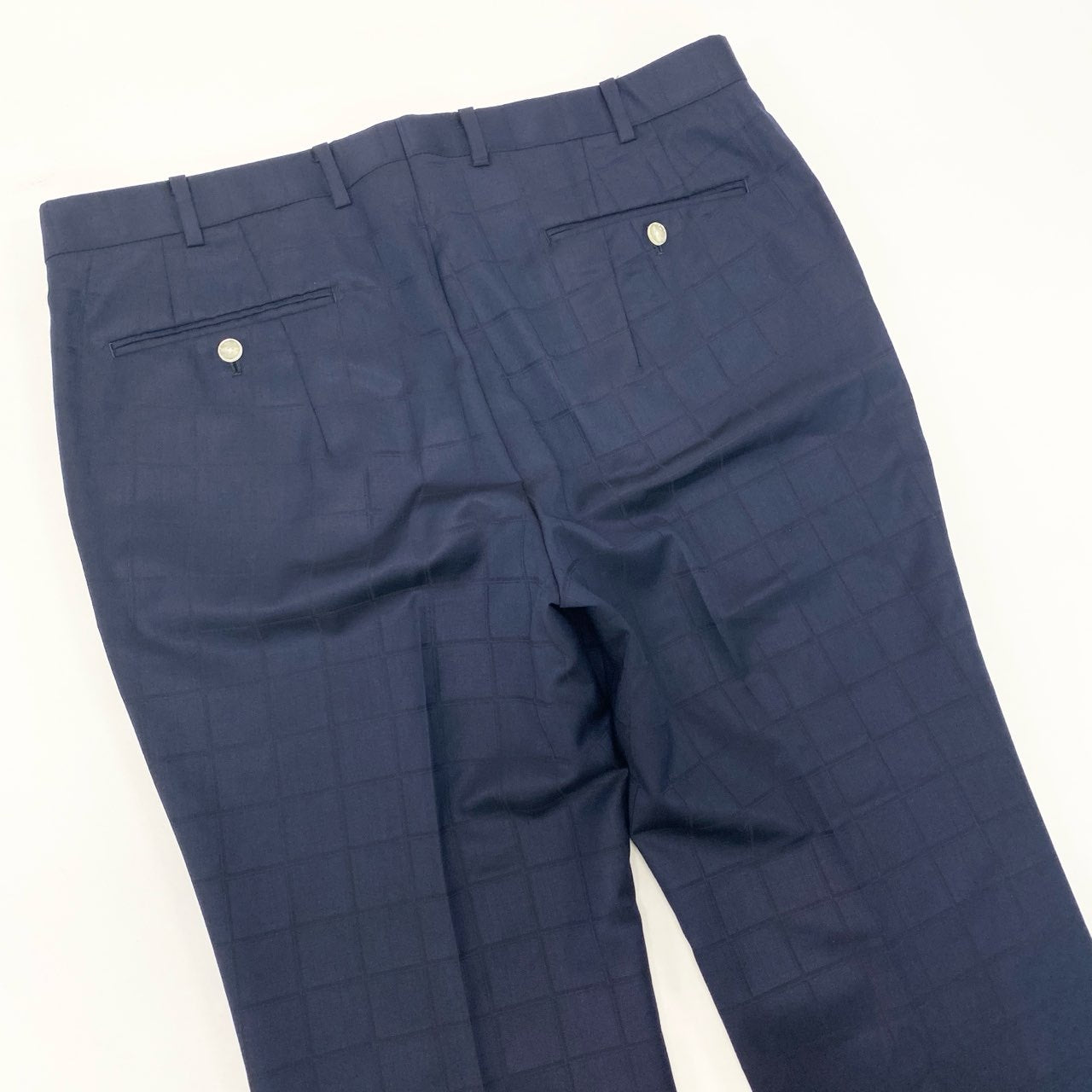 19k27 GINZA Global Style 銀座グローバルスタイル SCABAL スキャバル生地使用○ セットアップスーツ シングル 2B チェック柄 裏地ペイズリー柄  ネイビー ウール100％u02t