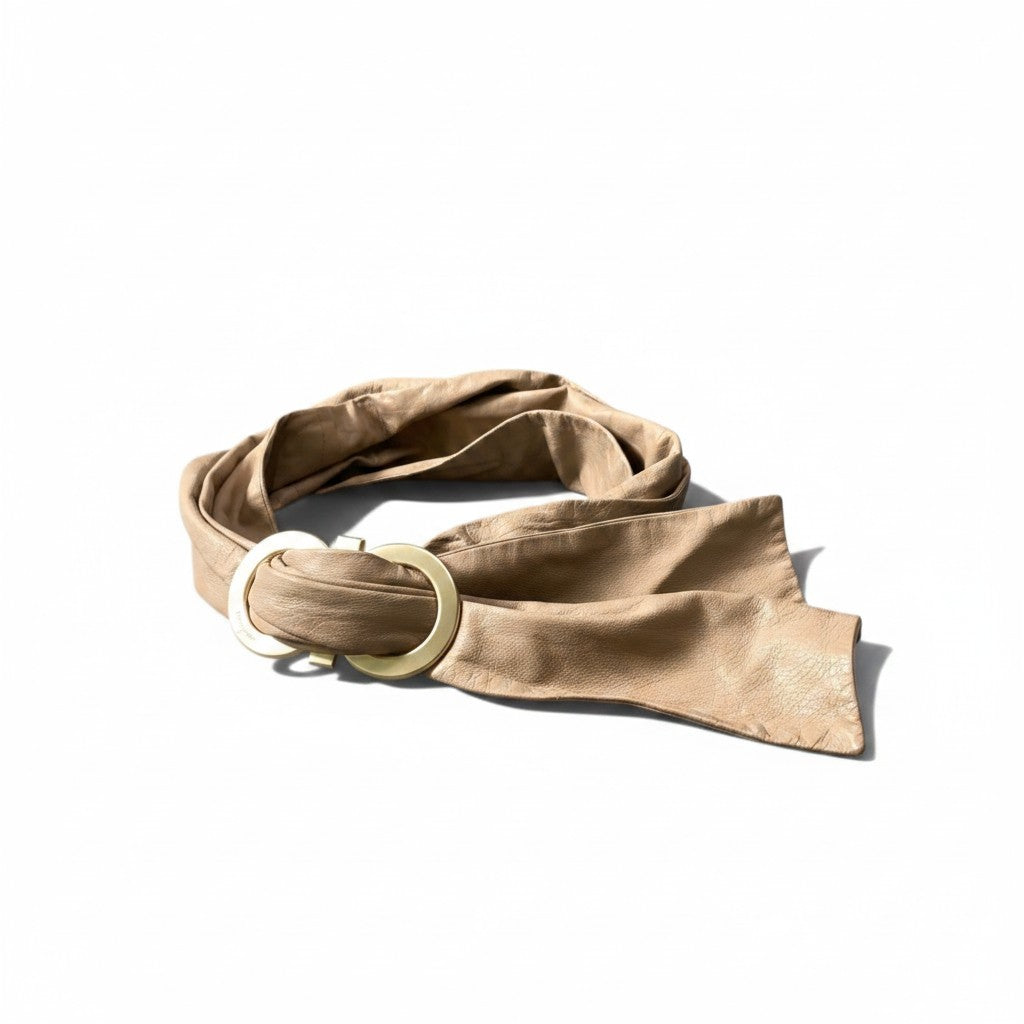 h12【美品】Salvatore Ferragamo ガンチーニ レザーベルト ベージュ ゴールド レザー レディース 女性用k02i