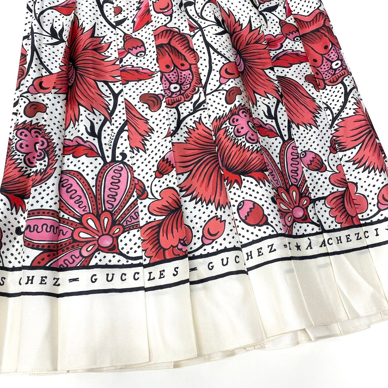 Ie26 【美品】 GUCCI グッチ フローラル プリーツ ロングスカート レトロモダン 総柄 409370 ZAA0H サイズ36 ロッソ/レッド シルク100％ レディース 女性服u02t