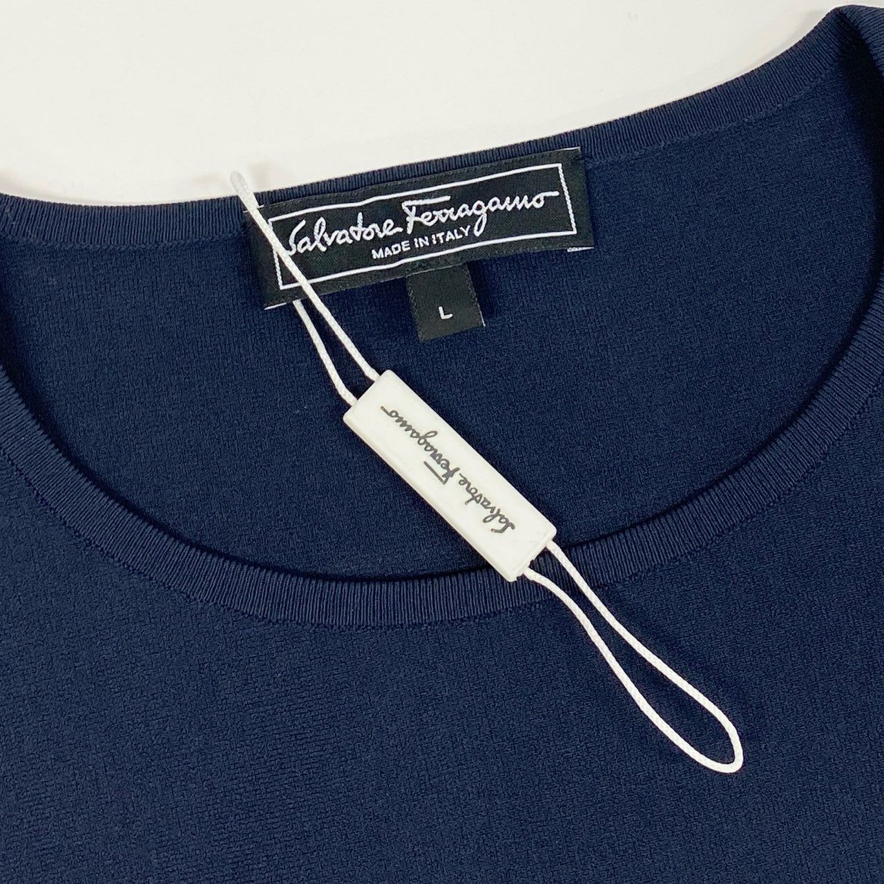 Eb19 《美品》 Salvatore Ferragamo サルヴァトーレフェラガモ プリーツ切替 半袖Tシャツ カットソー トップス L ネイビー レディースu02t