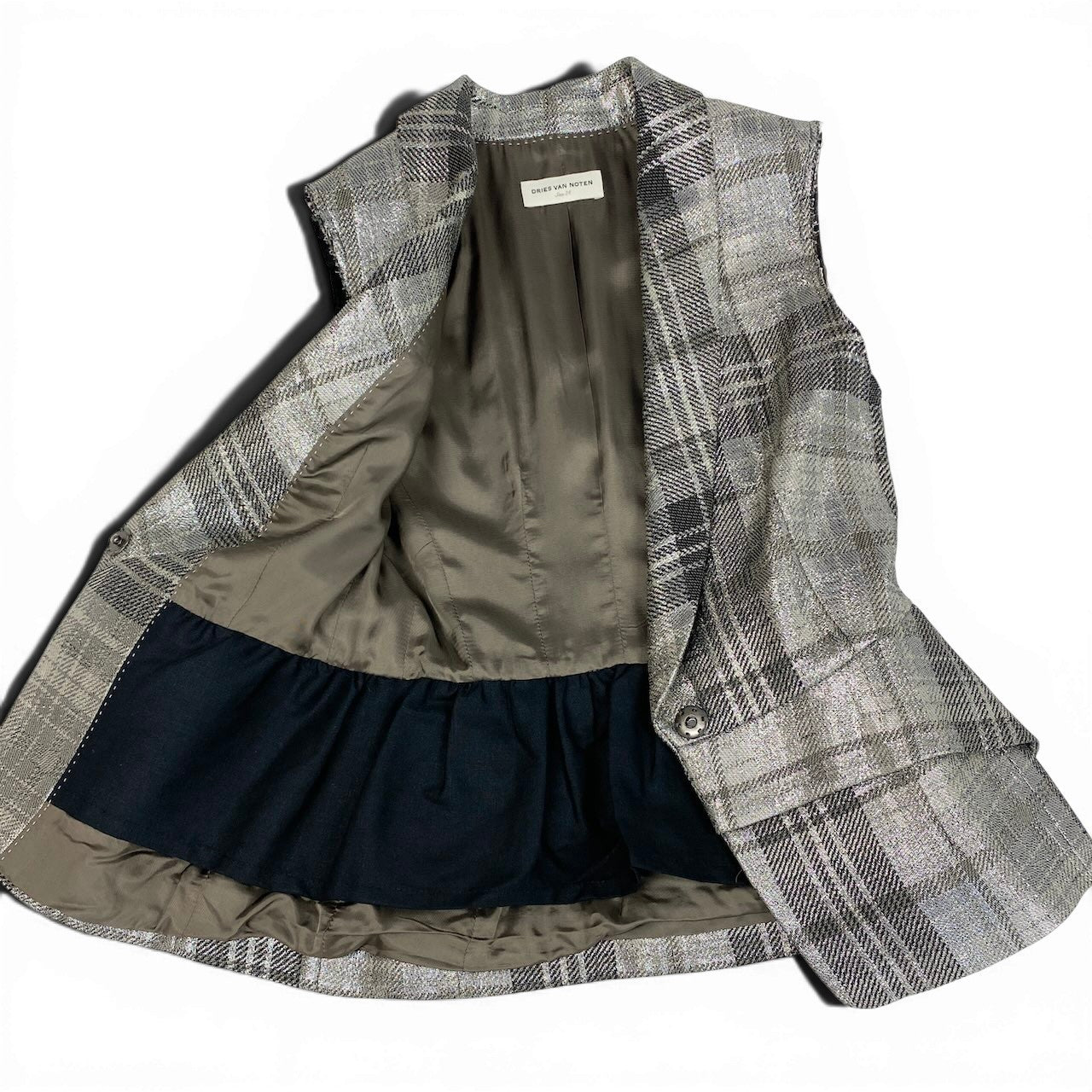 e11 DRIES VAN NOTEN メタリックベスト チェック柄 71-07-31-07006 34サイズ グレー レディース 女性用u02t