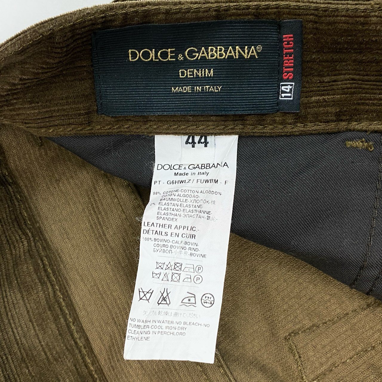 31L8 DOLCE&GABBANA DENIM ドルチェアンドガッパーナ イタリア製 14STRETCH コーデュロイパンツ ボトムス 伸縮ストレッチ○ メンズ 紳士服 44 カーキ系k02i