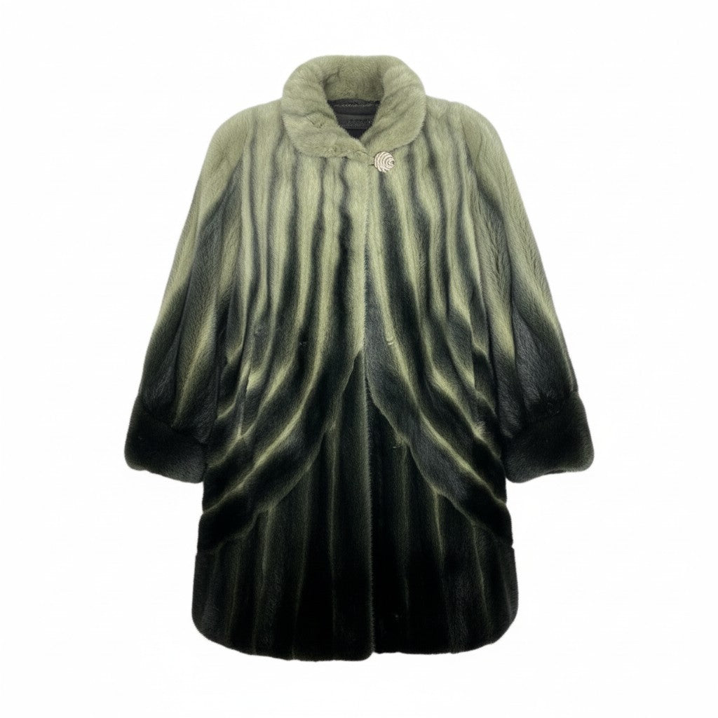 69L15 《希少》 AMERICAN Legend アメリカン レジェンド 染めミンク レアデザイン ロングコート サイズF グリーン系 最高級本毛皮 MINK FUR COATt18r