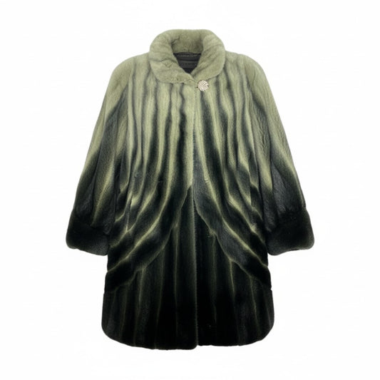 69L15 《希少》 AMERICAN Legend アメリカン レジェンド 染めミンク レアデザイン ロングコート サイズF グリーン系 最高級本毛皮 MINK FUR COATt18r