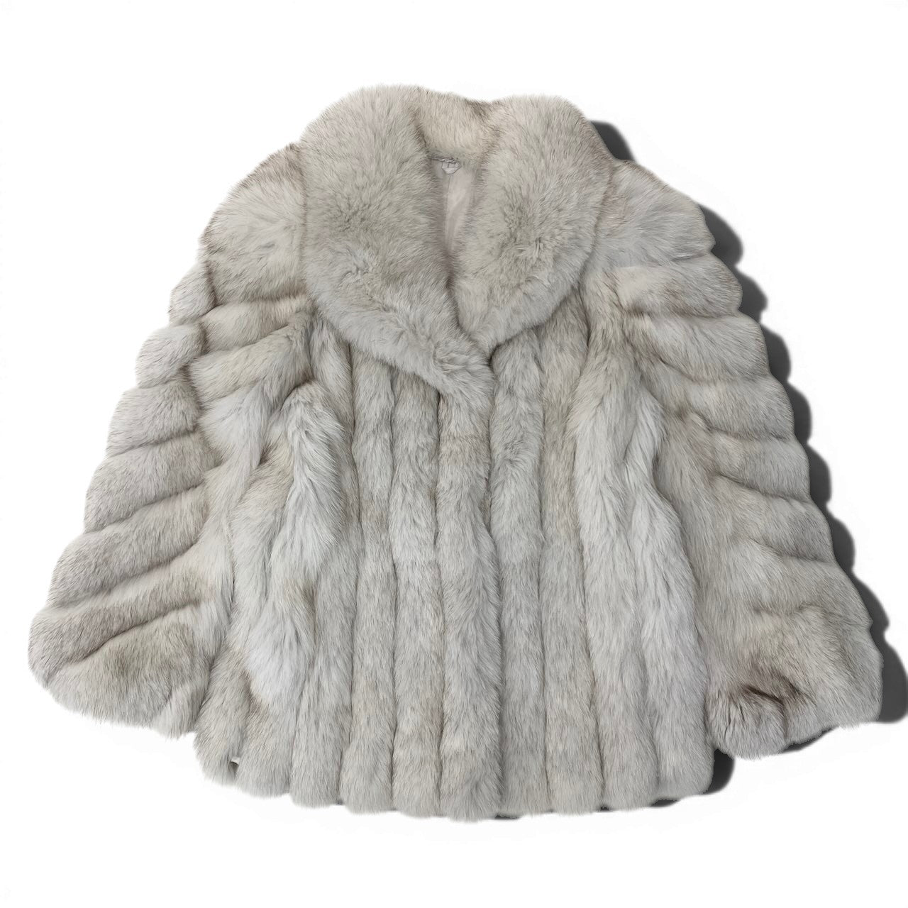 34g1 SAGA FOX サガフォックス 銀サガ ブルーフォックス 横段 ファーコート サイズ9 ホワイト 最高級本毛皮 Fox Fur Coatt18r