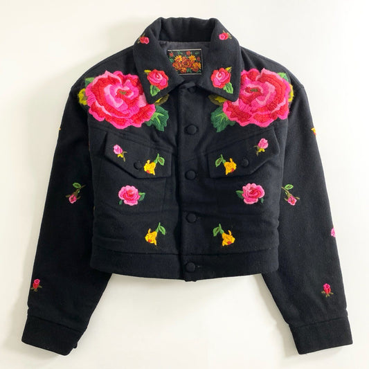 75e8 i.s. アイエス ISSEY MIYAKE イッセイミヤケ アーカイブ 花柄刺繍 短丈ジャケット 9 ブラック バラ 薔薇 flower jacket ヴィンテージ Vintage