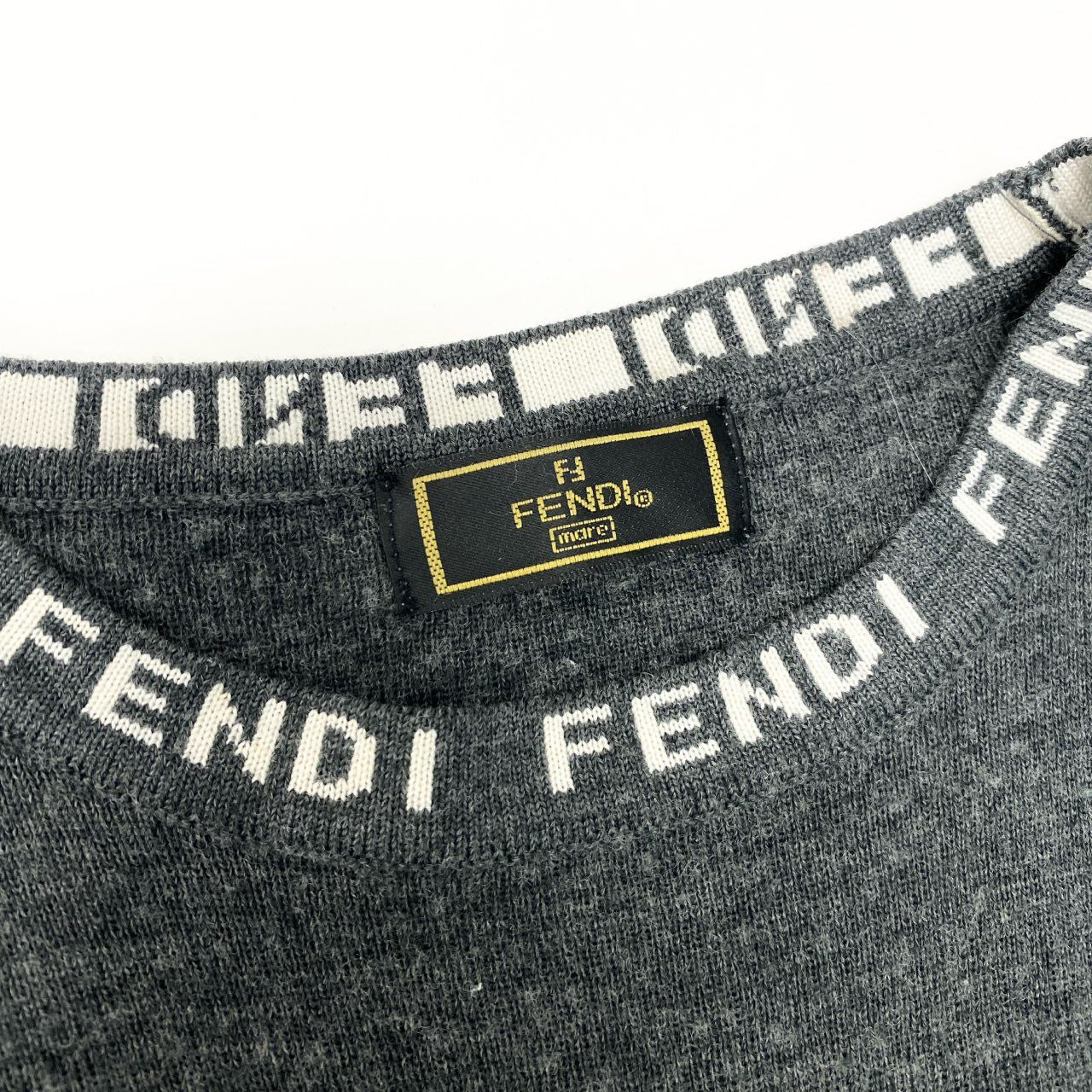 Ic5 FENDI フェンディ ロゴニット ロングスリーブ セーター ウールブレンド イタリア製 レディース グレーt18r