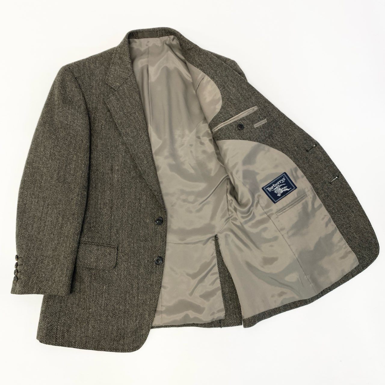 62a28 Burberrys バーバリーズ スリーピース スーツセットアップ テーラードジャケト スラックス ヘリンボーン 92-80-170 A5 ブラウン系 メンズ 男性用o07t