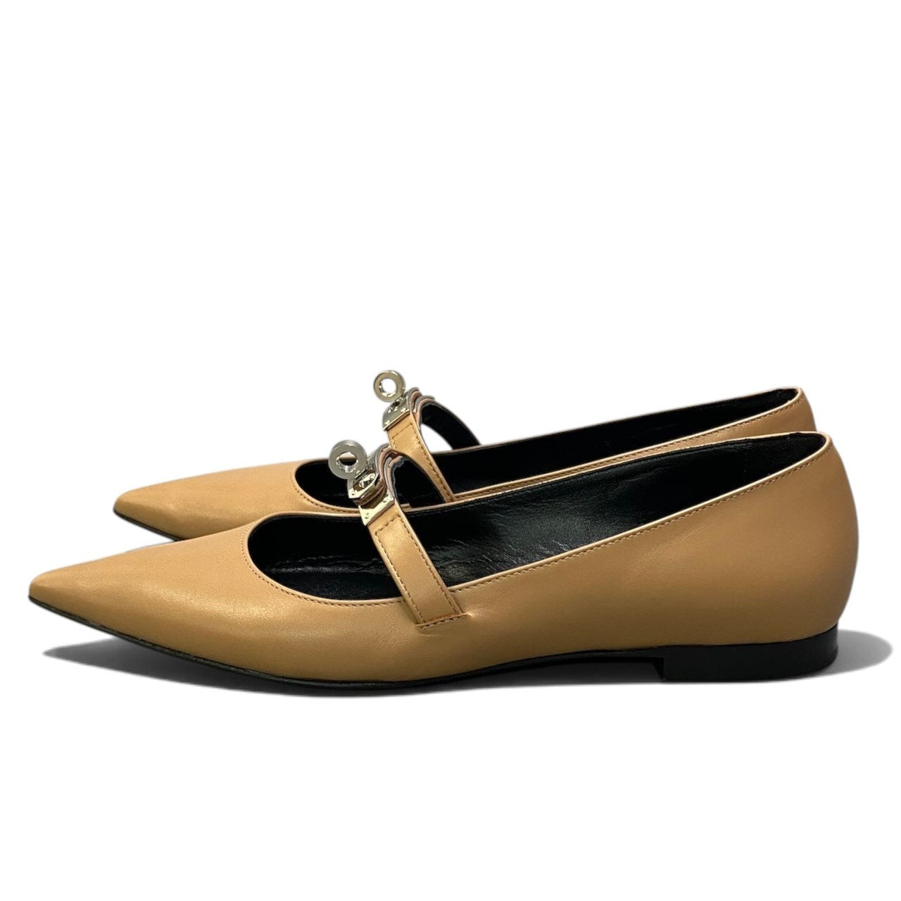 h29《美品》 HERMES エルメス ケリー バレエ フラットシューズ Kelly Ballet Flats Shoes size 36 Beige Camel Leather 箱 保存袋有t18r