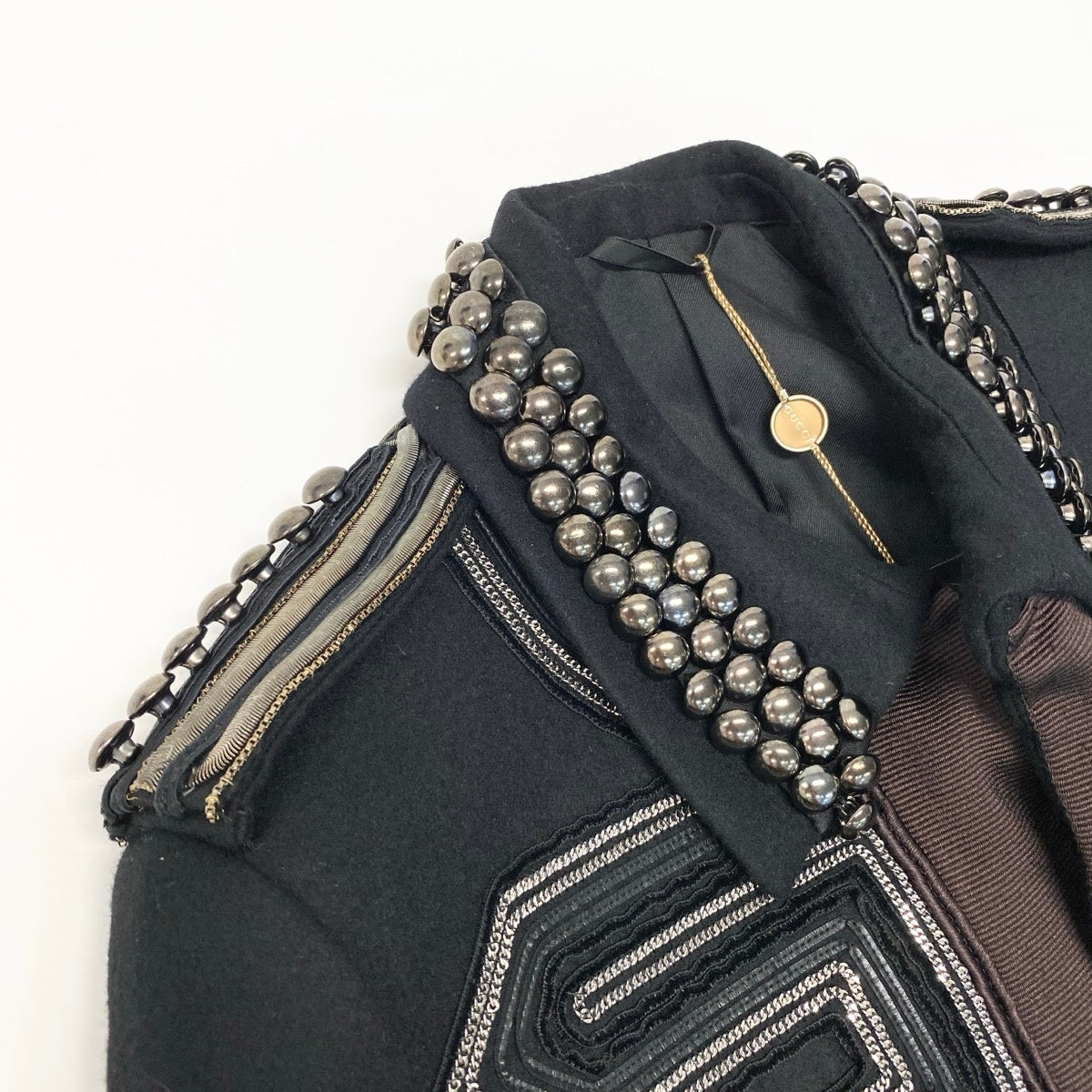 81e27【デッドストック】GUCCI グッチ 2008AW ランウェイ着 スタッズ チェーン装飾 ナポレオンジャケット サイズ44 フリーダ ジャンニーニ期 フォールコレクション ミリタリー フサールジャケット Archive k02i