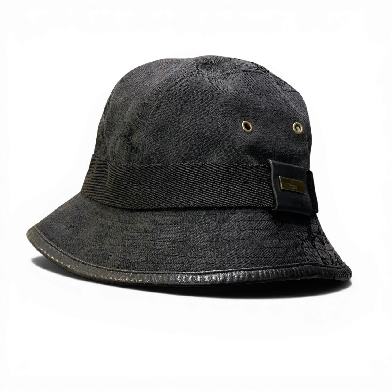 c18 GUCCI グッチ ゴールドプレート GGキャンバス バケットハット Gold Plate GG Canvas Bucket Hat サイズM ブラック 帽子 イタリア製