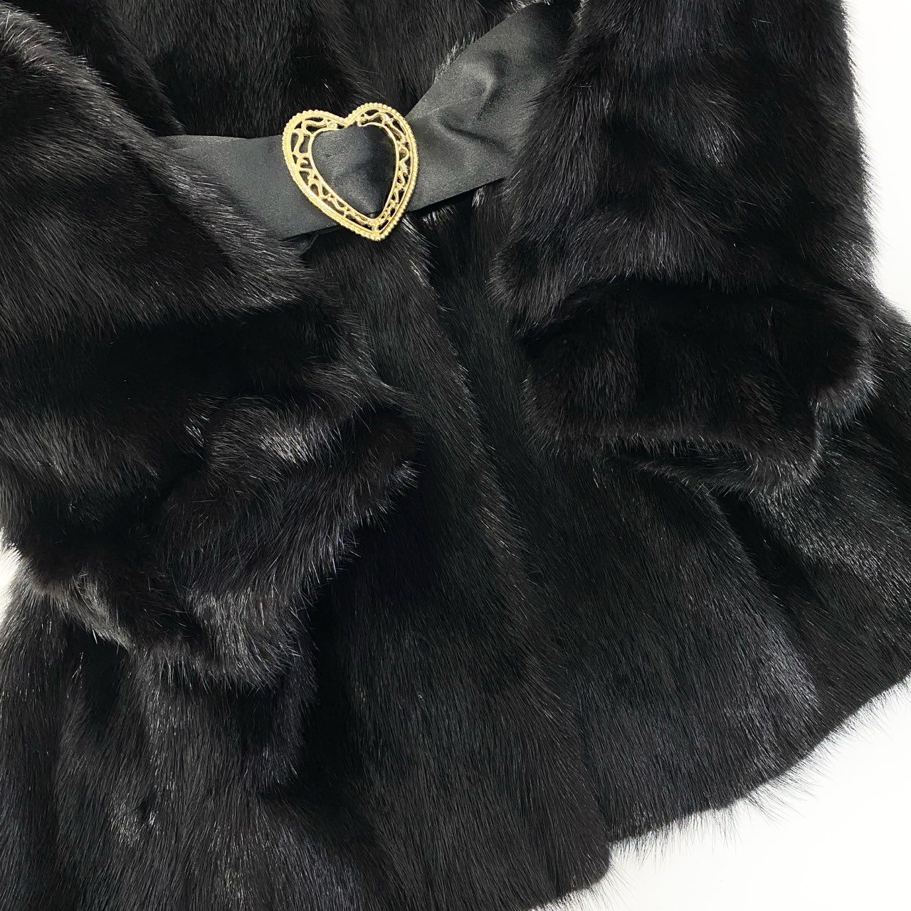 11a27 ダークミンク ファーコート サイズF ブラック 本毛皮 Dark Mink Fur Coat リアルファー ベルト付 毛並み〇t18r