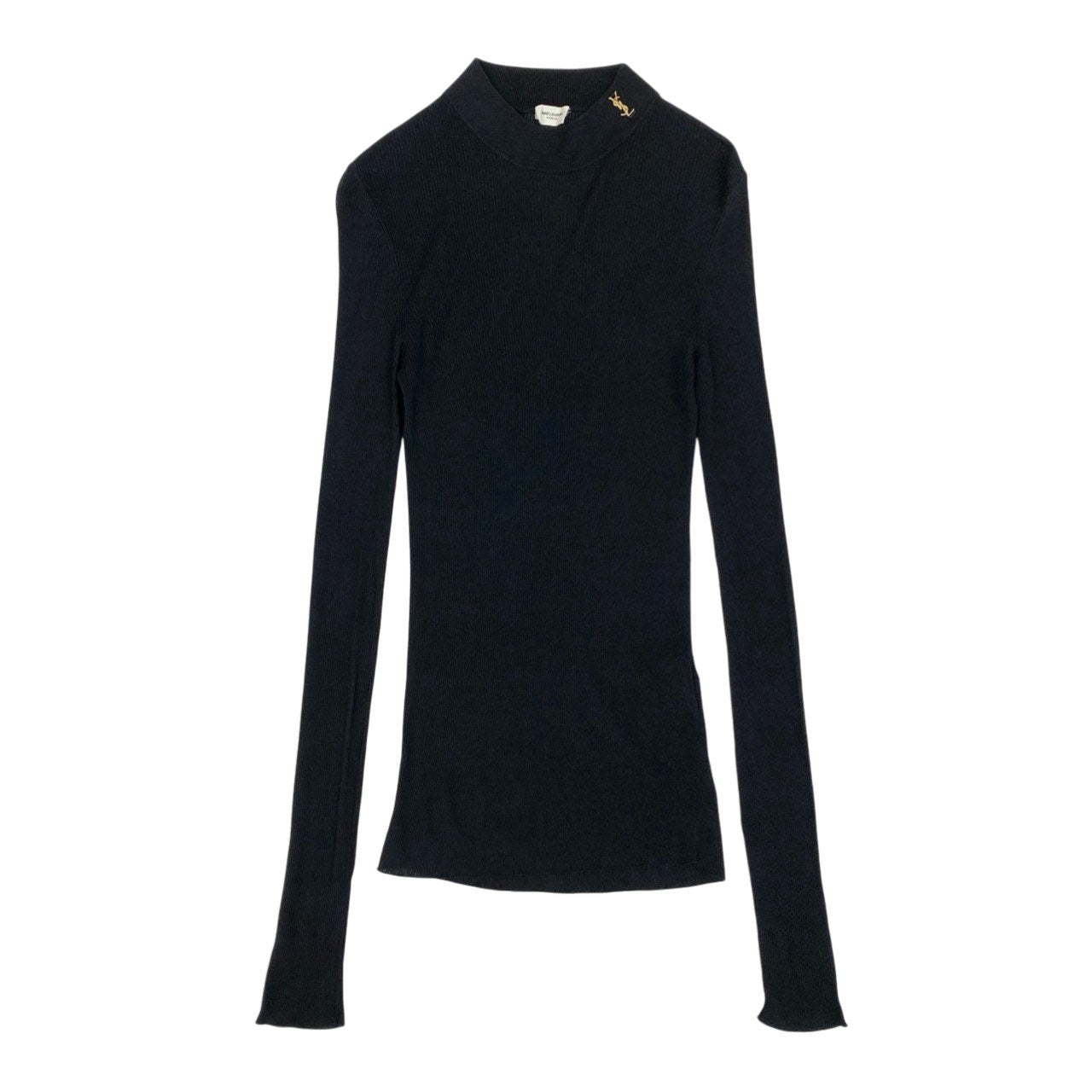 31b11【美品】SAINT LAURENT サンローラン 2023SS YSLロゴ リブニット シルクニットセーター Mサイズ ブラック シルク100％ レディース 女性用k02i