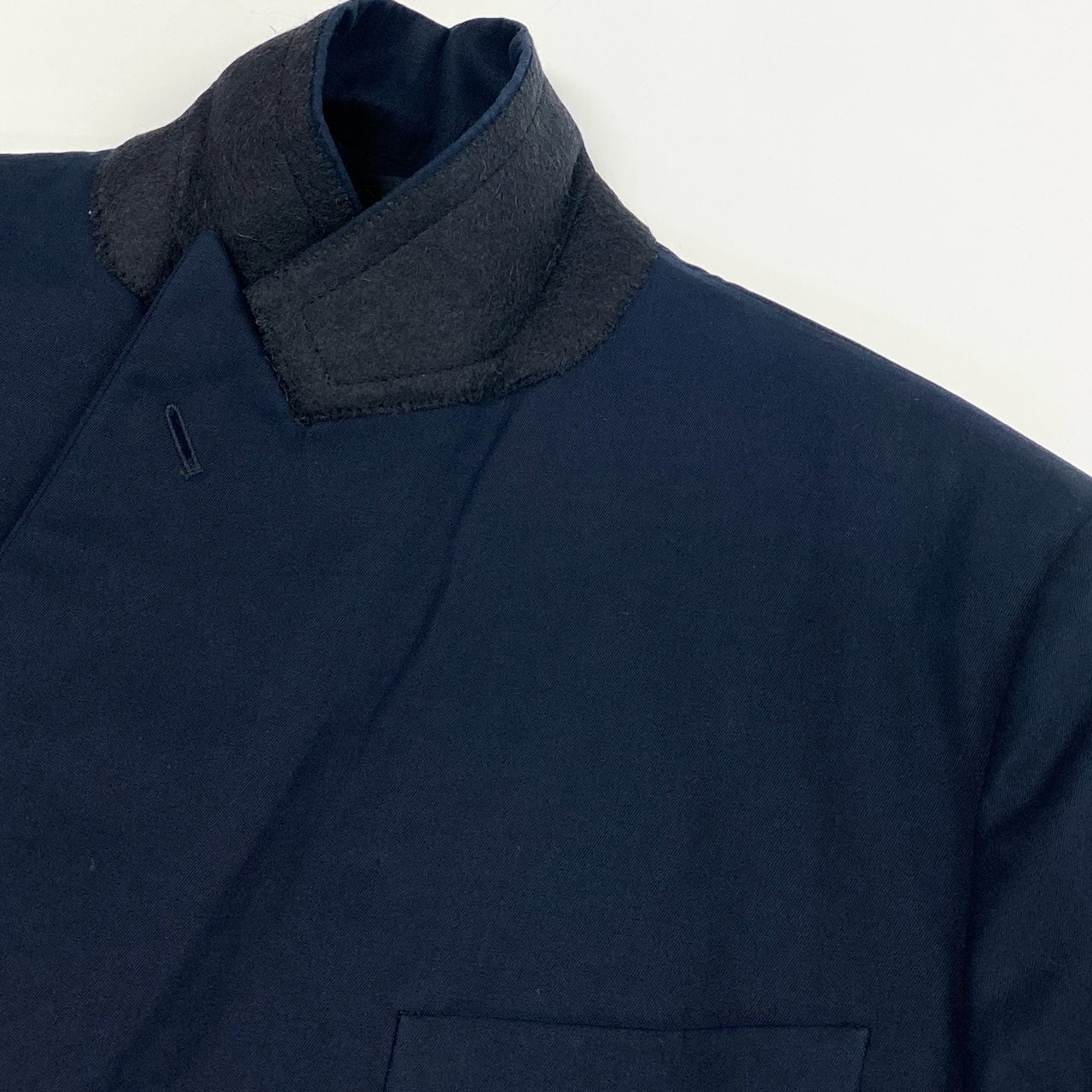 46j3 PRADA プラダ イタリア製 ダブルプレスト ピークドラペル テーラードジャケット ブレザー UGA010 50 Lサイズ相当 ネイビー コットン カシミヤ メンズo07t