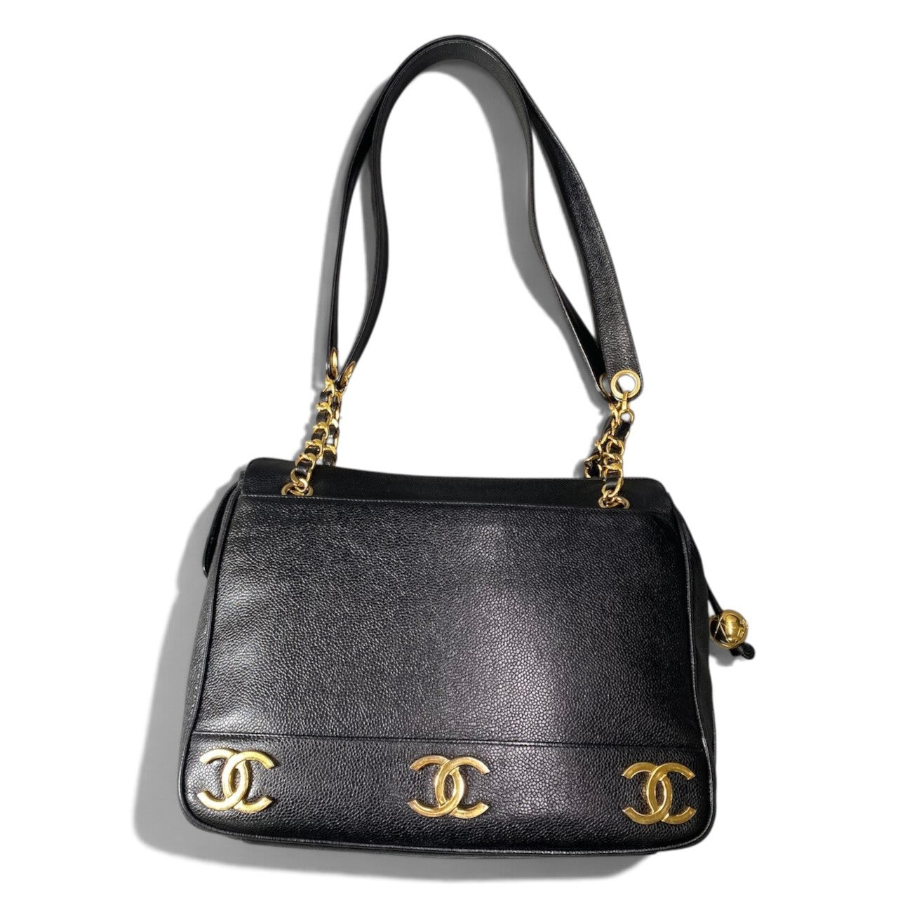 c18 CHANEL シャネル トリプルココマーク キャビアスキン ショルダーバッグ Caviar Skin Triple Coco Chain Shoulder Bag ブラック レザーt18r