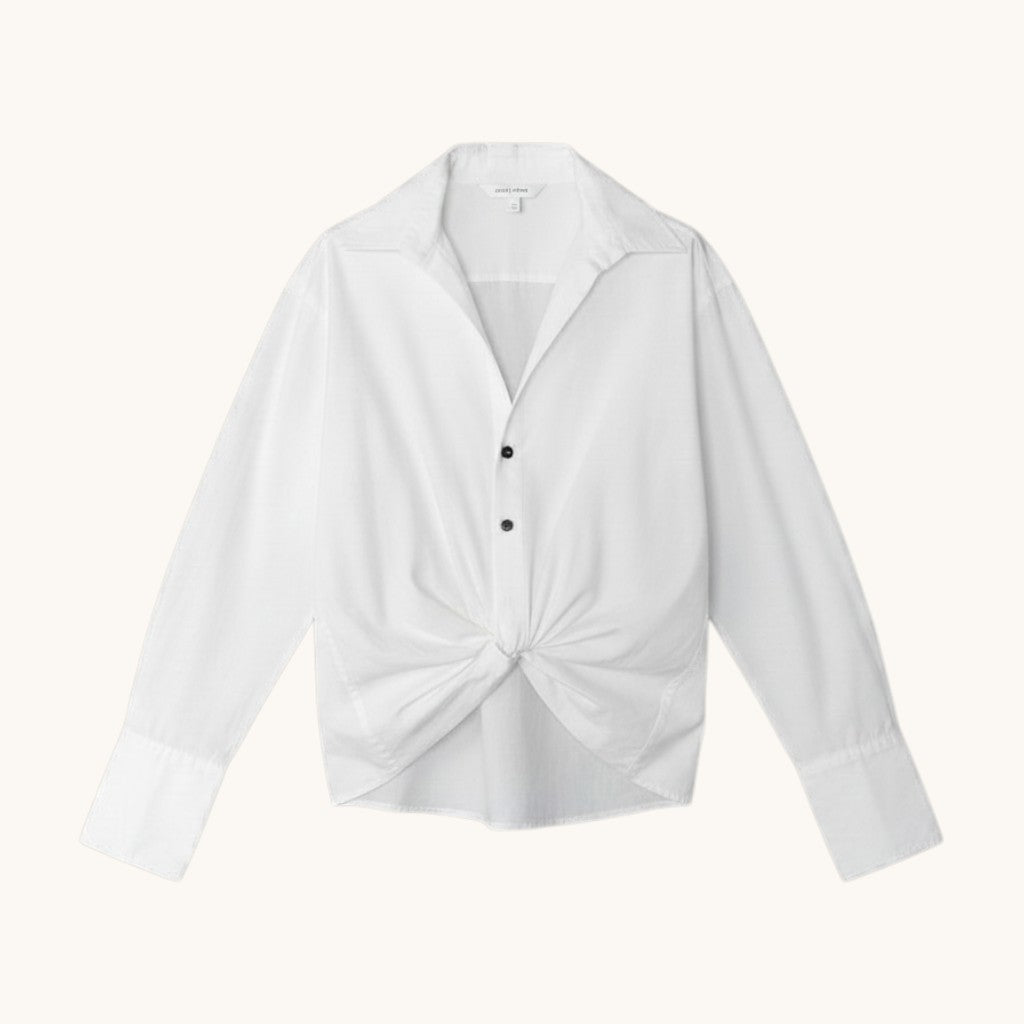 80e1 FERRAGAMO フェラガモ フロントクロス ロングスリーブシャツ コットンシャツ サイズ38 ホワイト コットン100％ レディース 女性服u02t