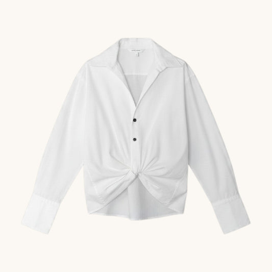 80e1 FERRAGAMO フェラガモ フロントクロス ロングスリーブシャツ コットンシャツ サイズ38 ホワイト コットン100％ レディース 女性服u02t
