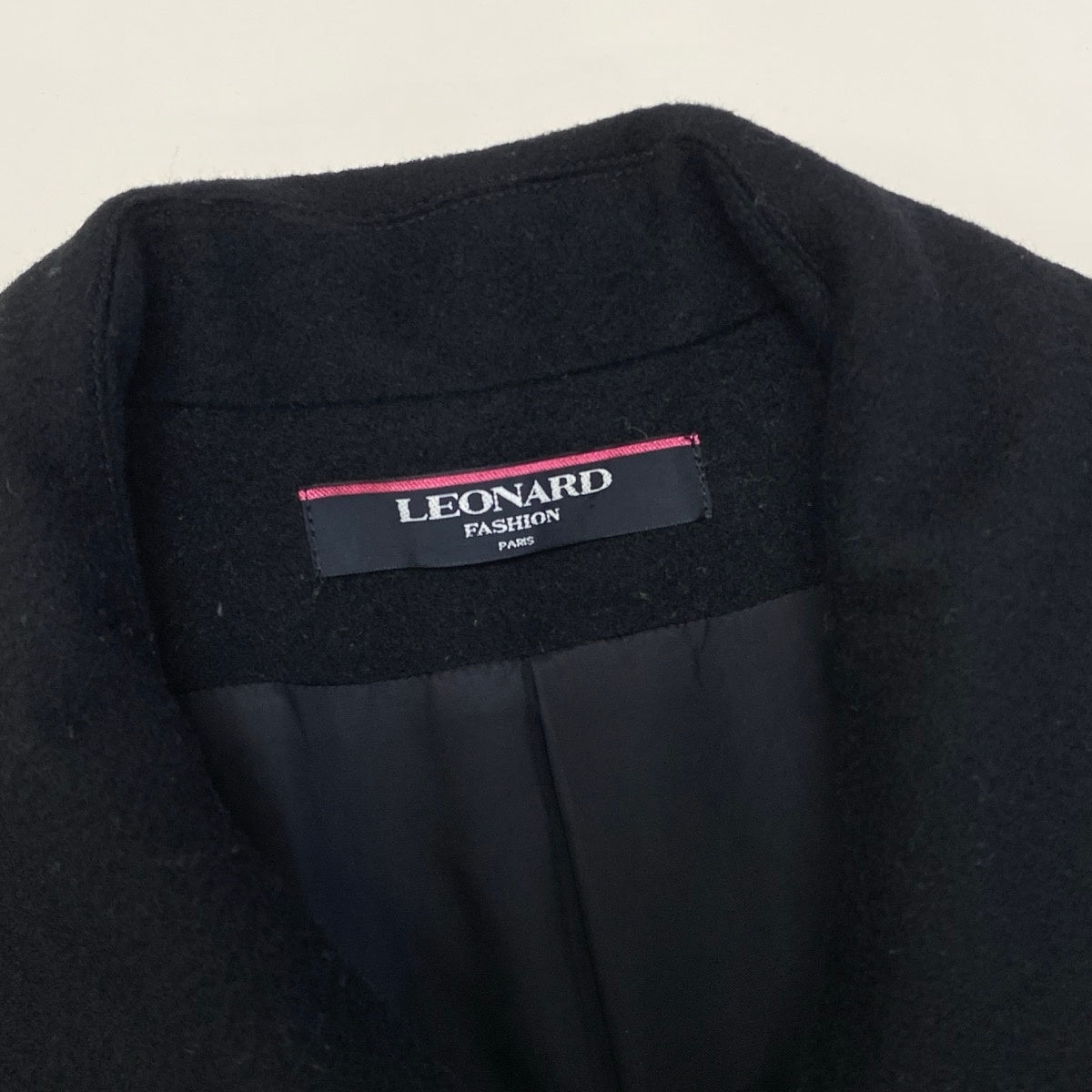 38g13 LEONARD FASHION レオナール ステンカラーコート ロング 花柄プリント サイズ11AR ブラック カシミヤ100％ レディース 女性用o07t
