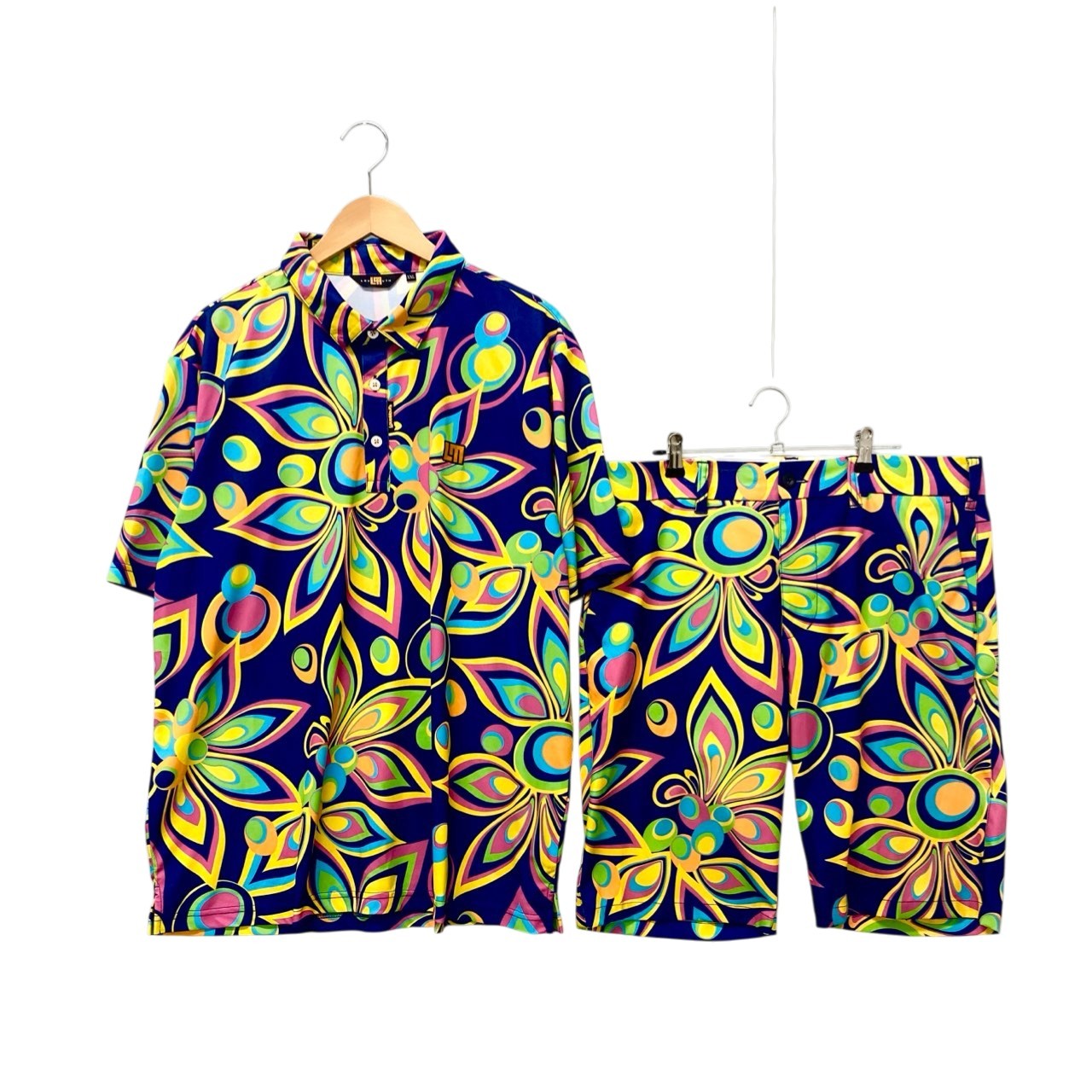 74c13 《極美品》 LOUD MOUTH ラウドマウス 半袖ポロシャツ ハーフパンツ 吸水速乾素材 XXL / LL マルチカラー ポリエステル ゴルフウェアu02t