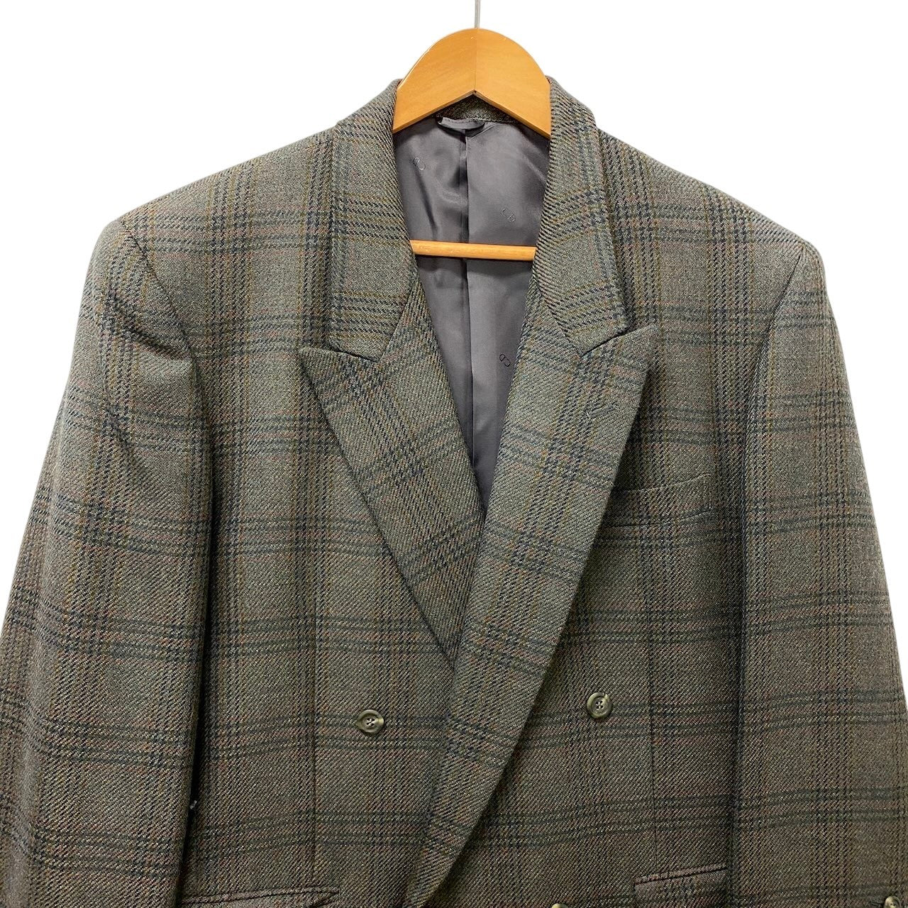 85g5 Christian Dior クリスチャンディオール テーラードジャケット ブレザー チェック柄 裏地CD柄 AB-5 Mサイズ グリーン ウール メンズo07t