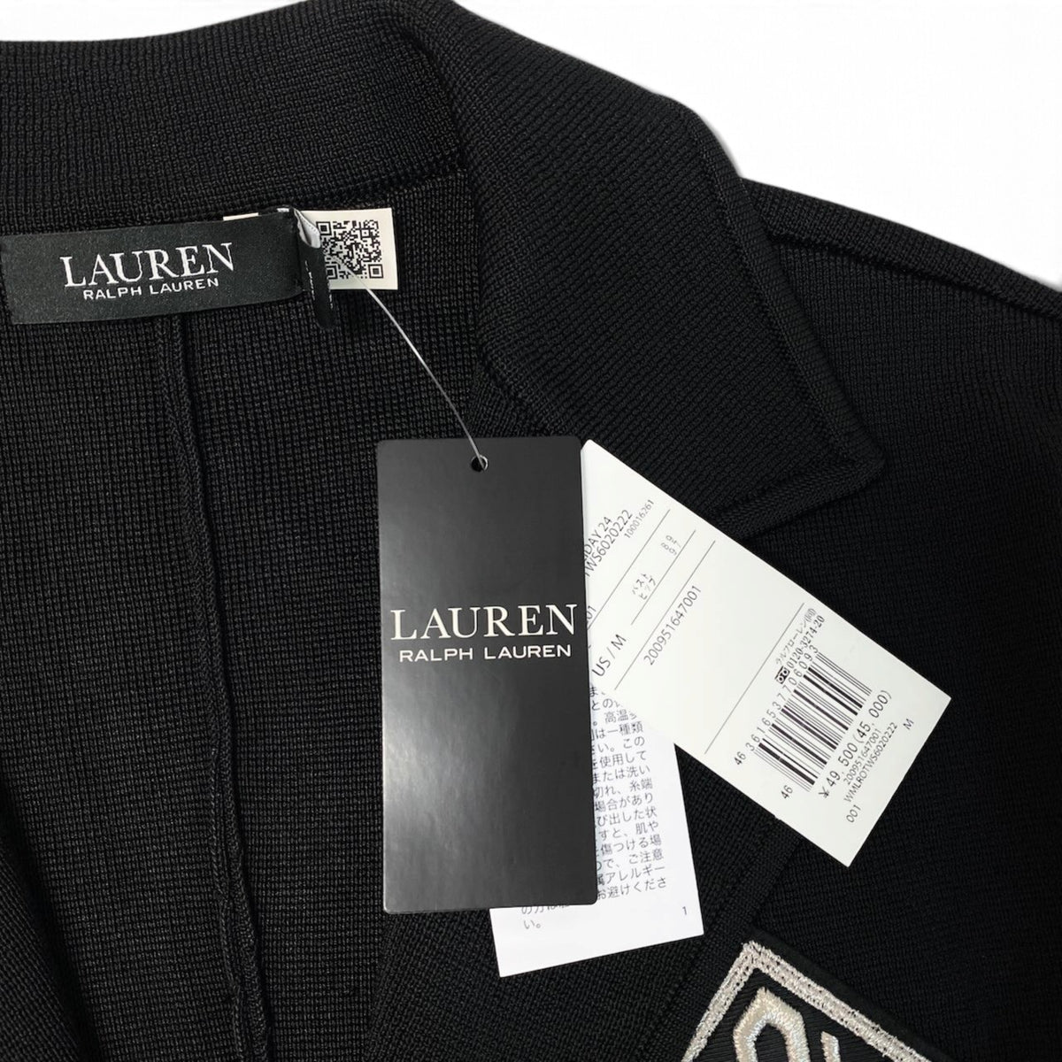 90j27 【タグ付】 LAUREN RALPH LAUREN ローレンラルフローレン 24年 テーラードジャケット アンコンジャケット ロゴワッペン サイズM ブラック レディースo07t