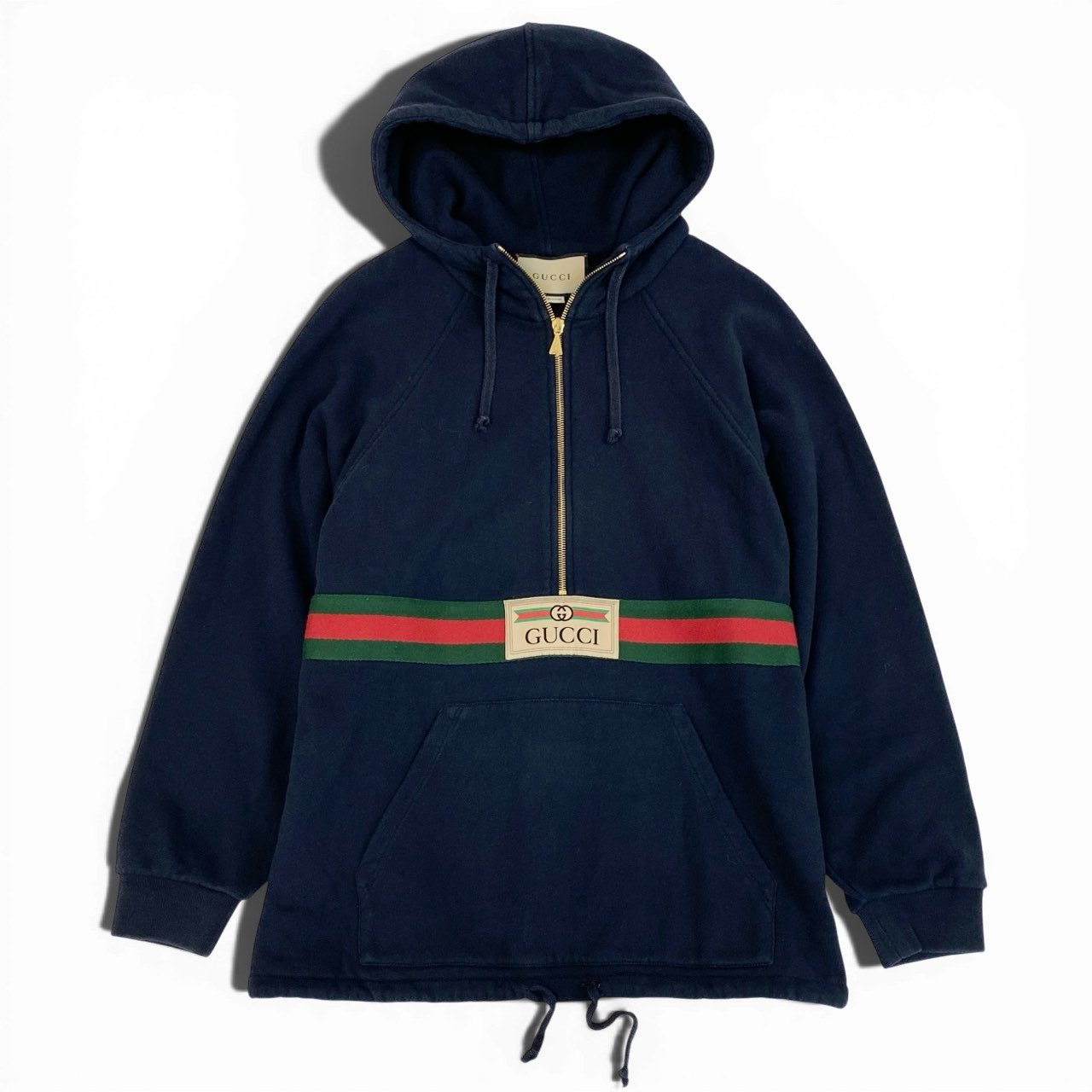 10a13 GUCCI グッチ ハーフジップ スウェットパーカー 長袖 フロントロゴ GGマーク シェリーライン イタリア製 メンズ 紳士服 XS ネイビー コットン100％o07t