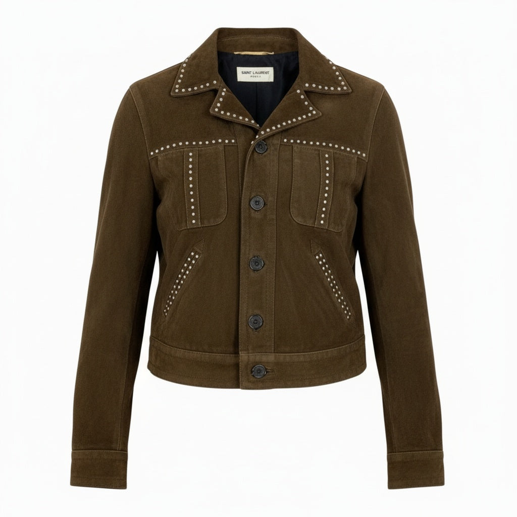 Ab9 SAINT LAURENT サンローラン スタッズジャケット ウエスタンジャケット 34サイズ ブラウン 山羊革 レディース 女性用k02ik02i