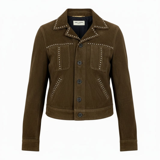 Ab9 SAINT LAURENT サンローラン スタッズジャケット ウエスタンジャケット 34サイズ ブラウン 山羊革 レディース 女性用k02ik02i