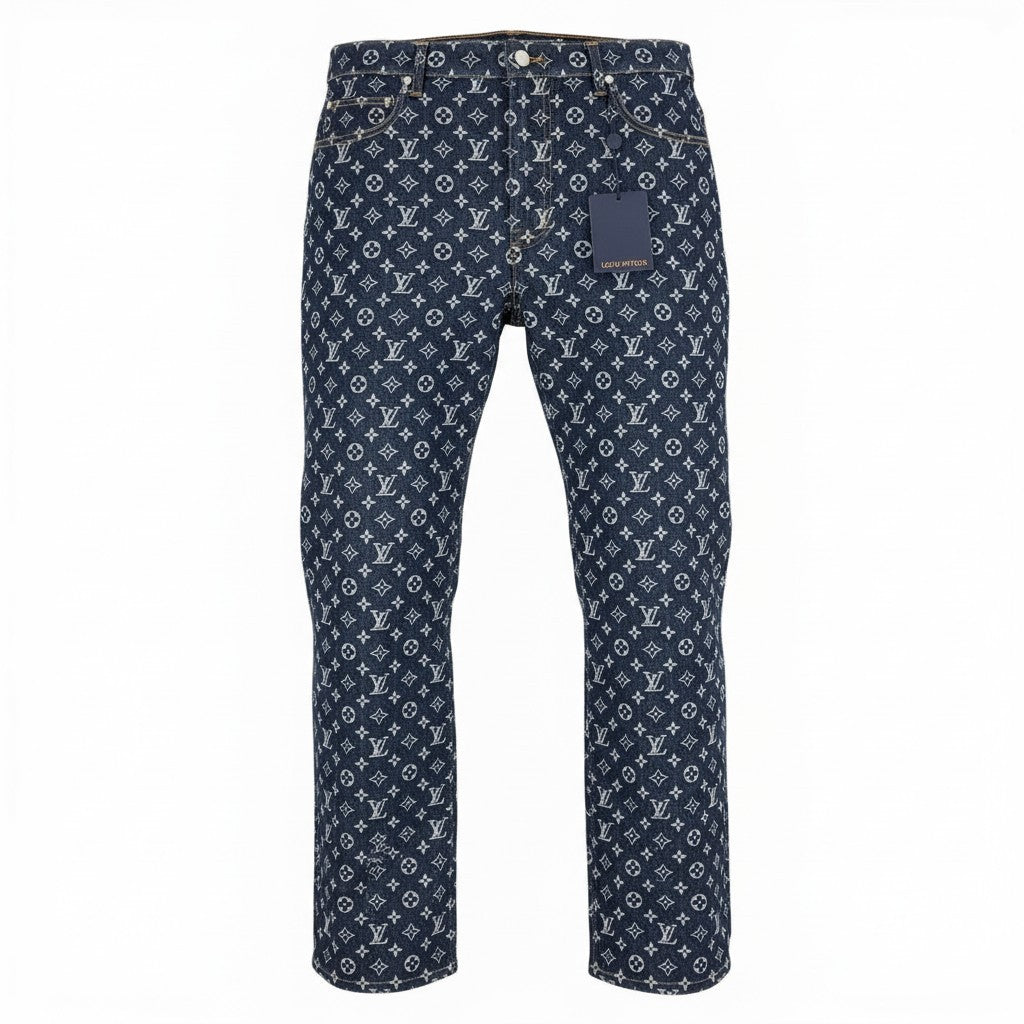 d2 《未使用品》 LOUIS VUITTON ルイヴィトン 24AW モノグラム ジャガード デニムパンツ Monogram Jacquard Denim Pants サイズ34 インディゴブルー タグ付t18r