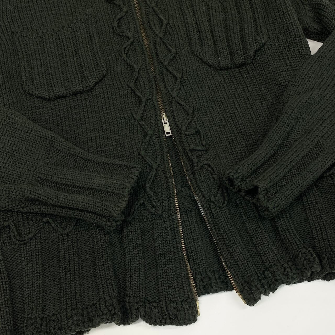 8d16 Roberto cavalli ロベルトカヴァリ ニットジャケット ハイネックニットジャケット アウター ダブルジップ 50サイズ カーキ ウール100％ メンズ 男性用u02t