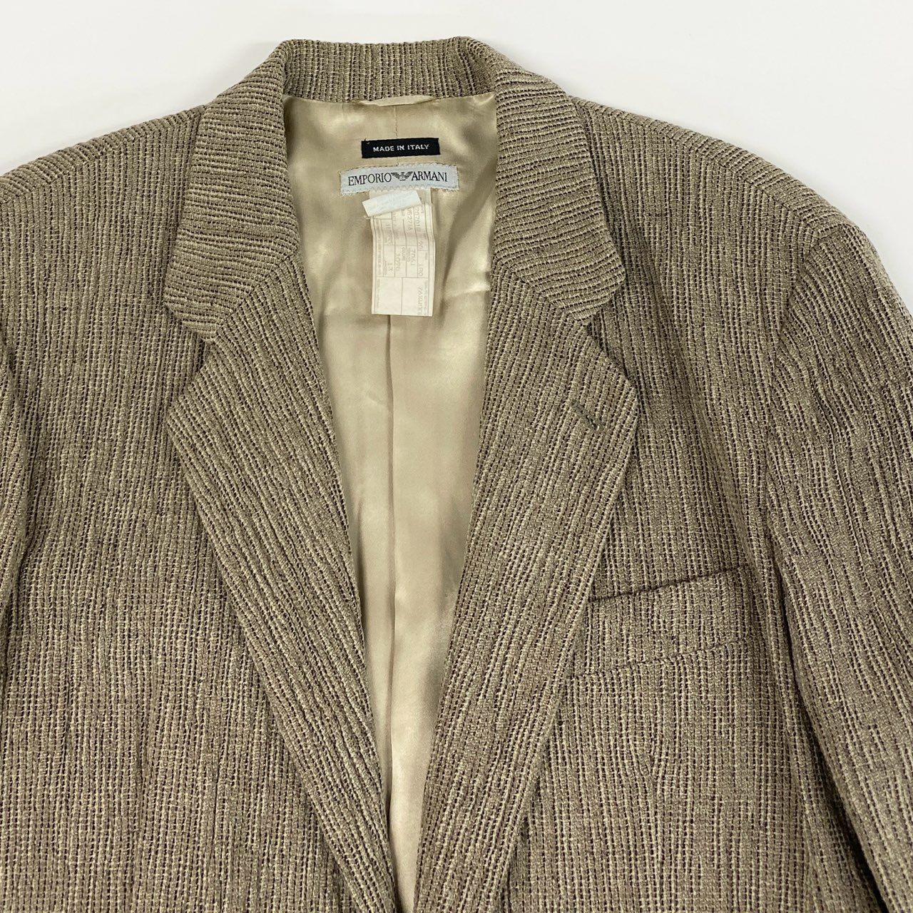 67b3 EMPORIO ARMANI エンポリオアルマーニ 90's ツイードジャケット テーラードジャケット ブレザー 50サイズ ベージュ メンズ 男性用u02t