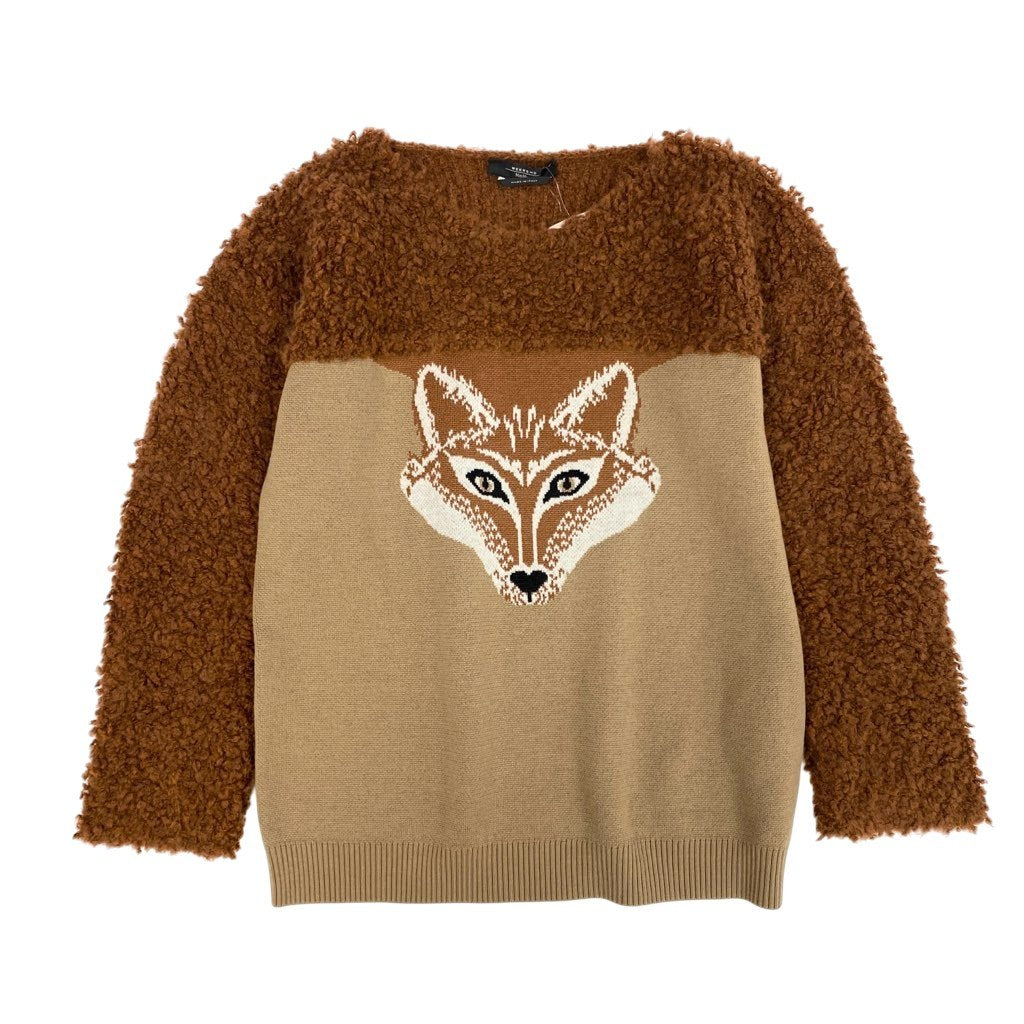 69L17 MaxMara WEEKEND マックスマーラ ウィークエンド ニットセーター ニットプルオーバー キツネ柄 長袖 トップス イタリア製 Mサイズ ブラウン系 レディースu02t