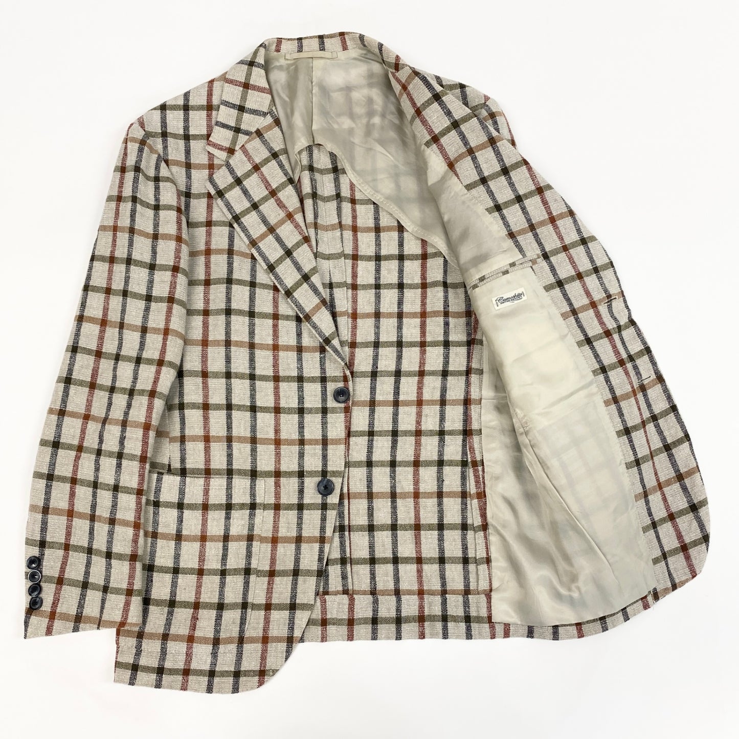 29d16 Camoshita UNITED ARROWS カモシタ ユナイテッドアローズ テーラードジャケット チェック柄 リネン混 44サイズ ブラウン系 メンズ 男性用u02t