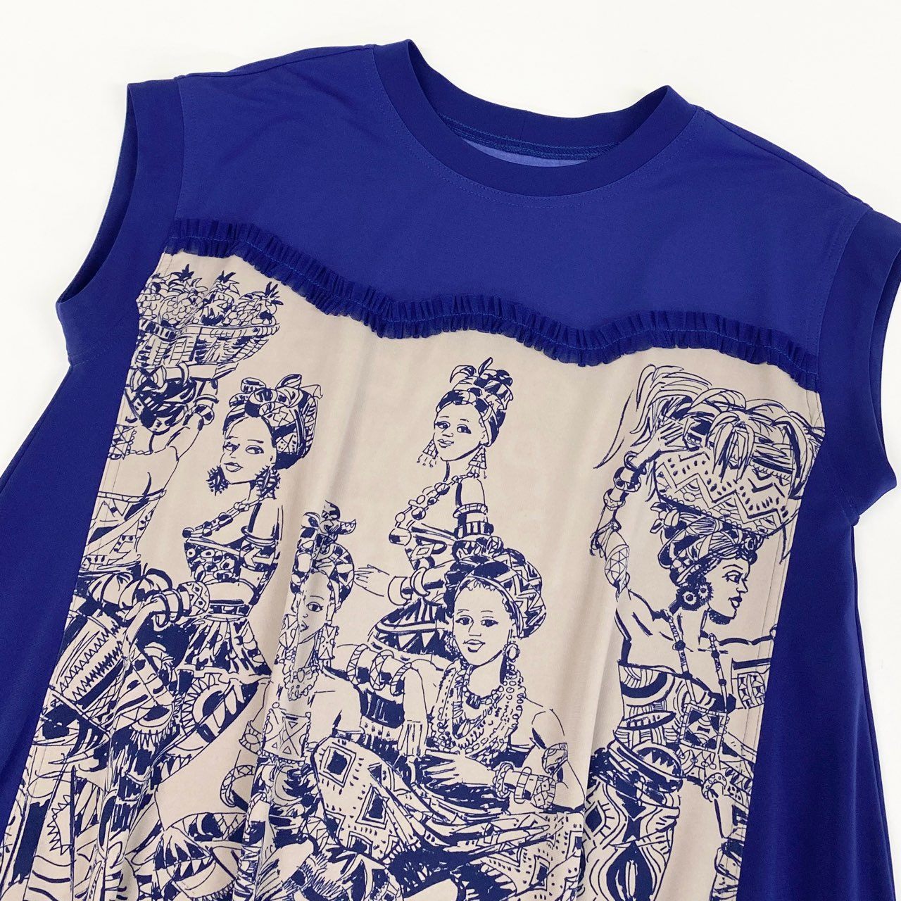 2k19 TOKUKO 1er VOL トクコプルミエヴォル 半袖 チュニックワンピース トップス Aライン 伸縮ストレッチ 9 ブルー系 レディースu02t