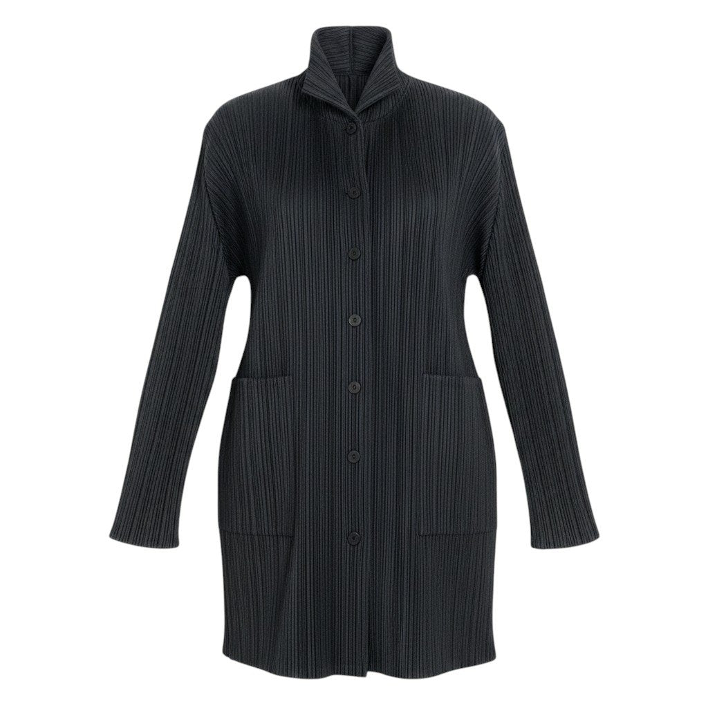 Ag10 【美品】 PLEATS PLEASE プリーツプリーズ ショールカラー ロングカーディガン サイズ3 ブラック ポリエステル100％ レディースt18r