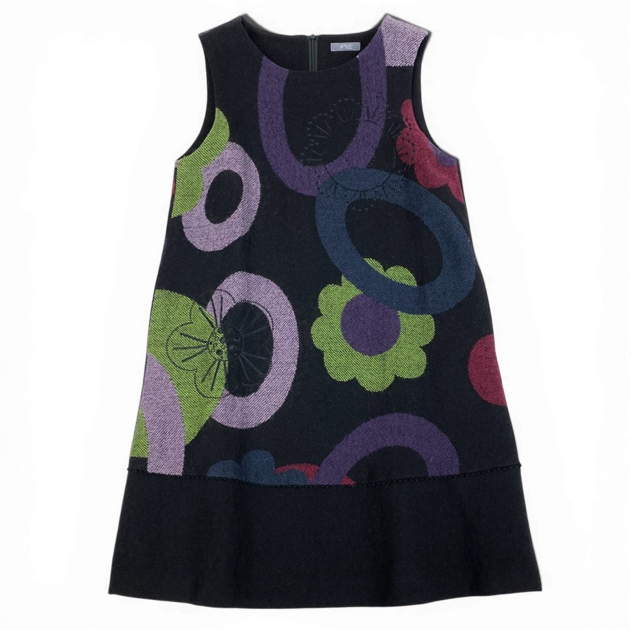 77b27 TOKUKO 1er VOL トクコプルミエヴォル ノースリーブワンピース ウールワンピース 花柄 スパンコール 刺繍 レディース 女性服 サイズ9 ブラックu02t