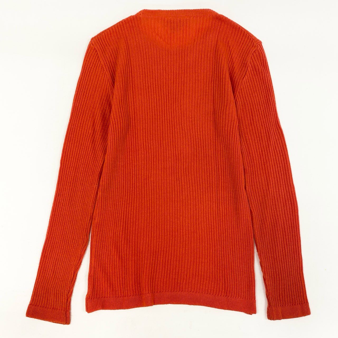 31i8 Courreges クレージュ フランス製 VINTAGE ワンポイントロゴ刺繍 長袖ニット セーター トップス オレンジ コットン レディースk02i