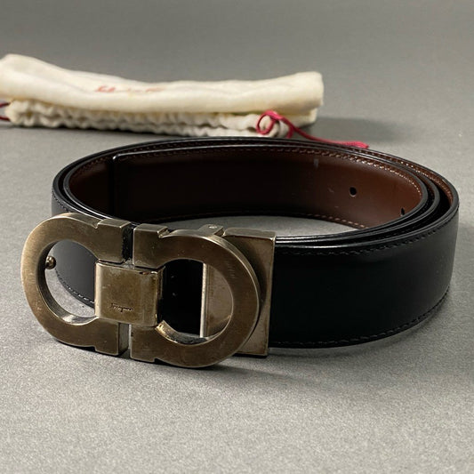 5f23 Salvatore Ferragamo サルヴァトーレ フェラガモ ガンチーニ リバーシブル レザーベルト ブラック ブラウン Leather Belt イタリア製