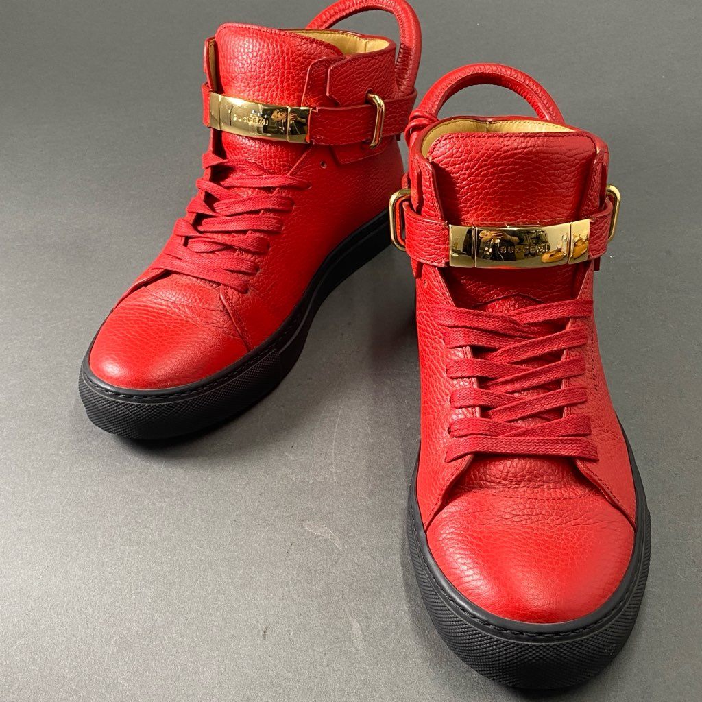 1f2 BUSCEMI ブシェミ バックルハイカットレザースニーカー 41 レッド カデナデザイン イタリア製 シューズ