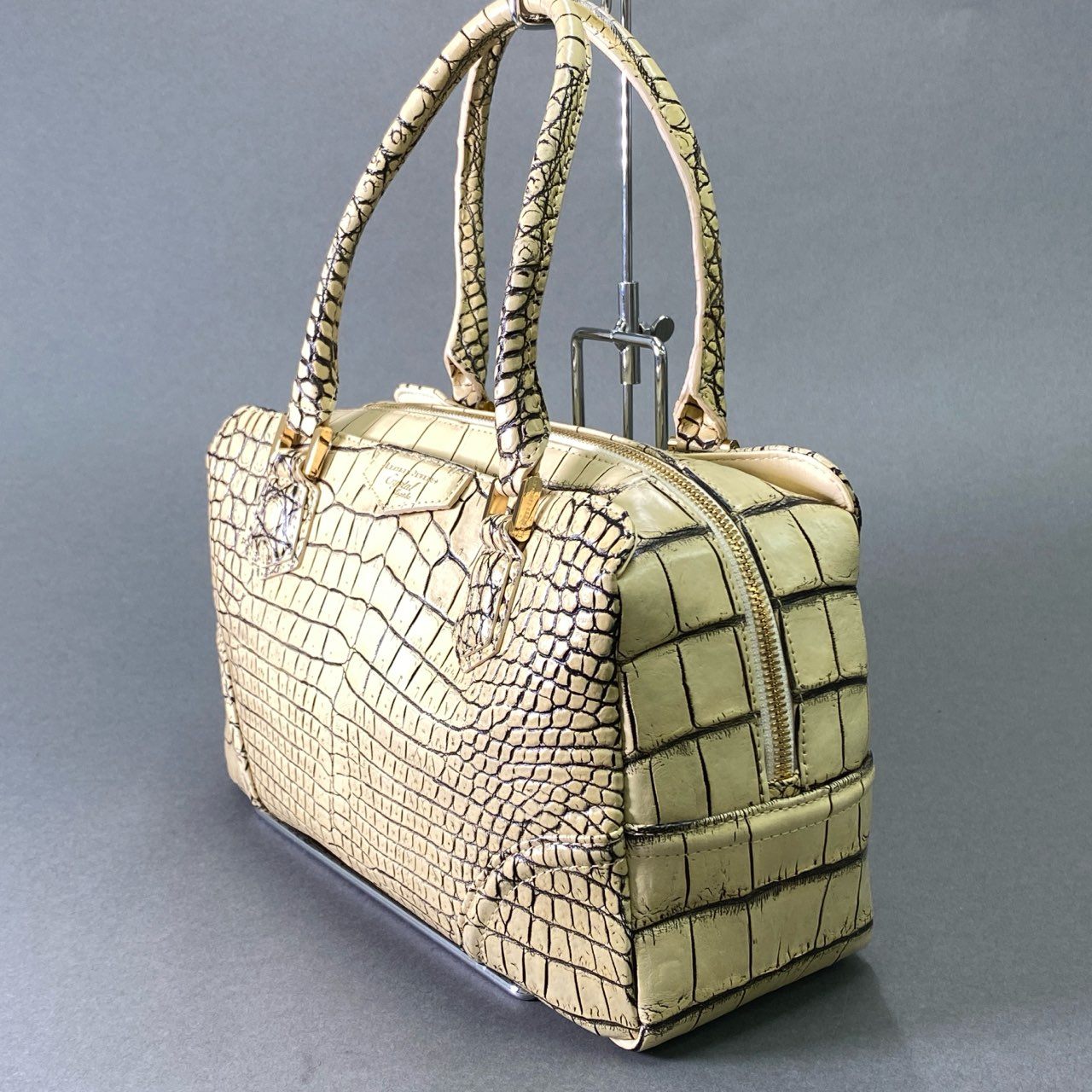 Fd18 【美品】JRA認定 LEATHER JUWELS Crystal Reptiles レザージュエルズ バニラ クロコダイルレザー 2way ハンドバッグ ショルダーバッグ レディース 女性用 鞄