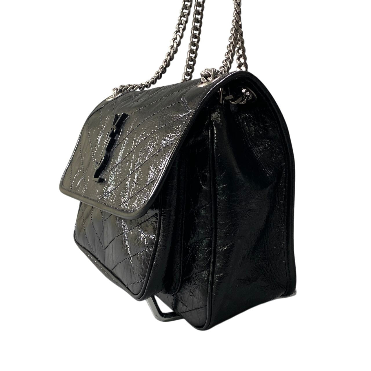 YVES SAINT LAURENT イヴサンローラン YSL Niki ニキ チェーンショルダー 2way バッグ ブラック シルバー レザー レディースta1