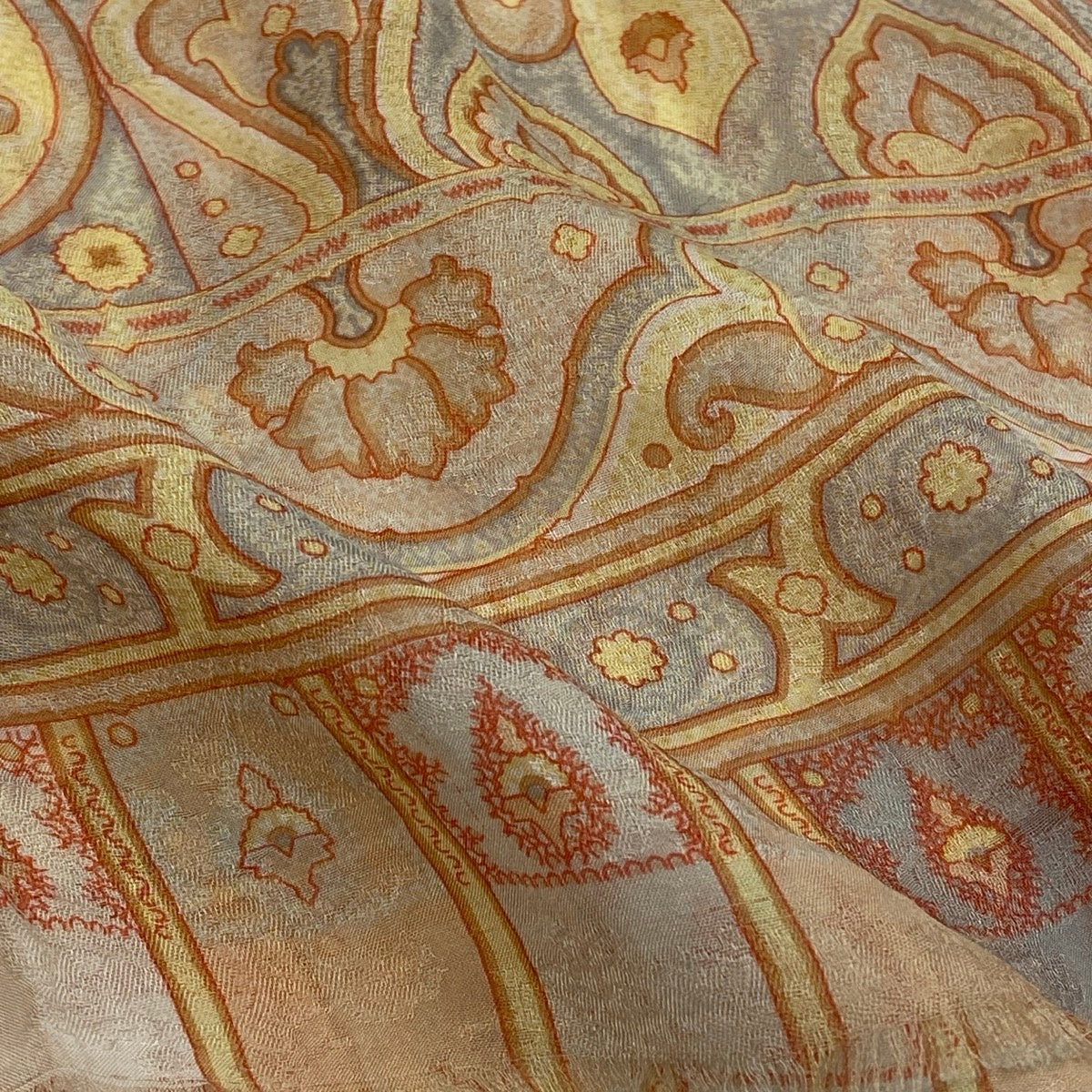 14f10 ETRO エトロ 大判ストール ショール 総柄プリント ペイズリー柄 イタリア製 マルチカラー シルク100％ レディースu02t