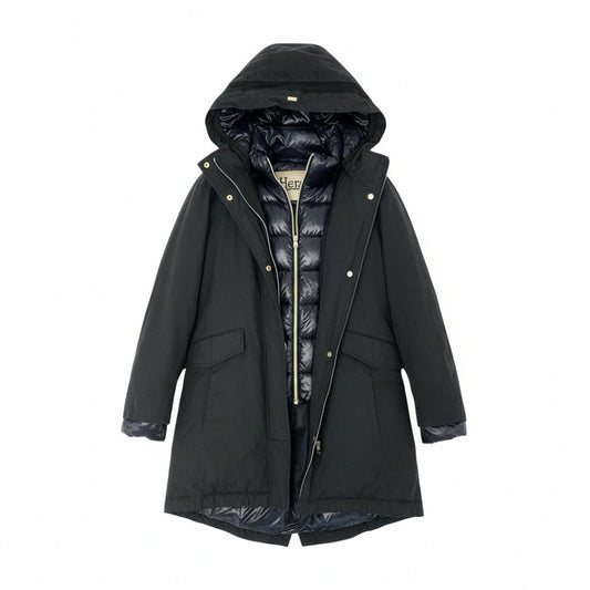 26L5 HERNO ヘルノ フード付き 3WAY ダウンコート サイズ44 ダークネイビー レイヤード風 女性服t18r