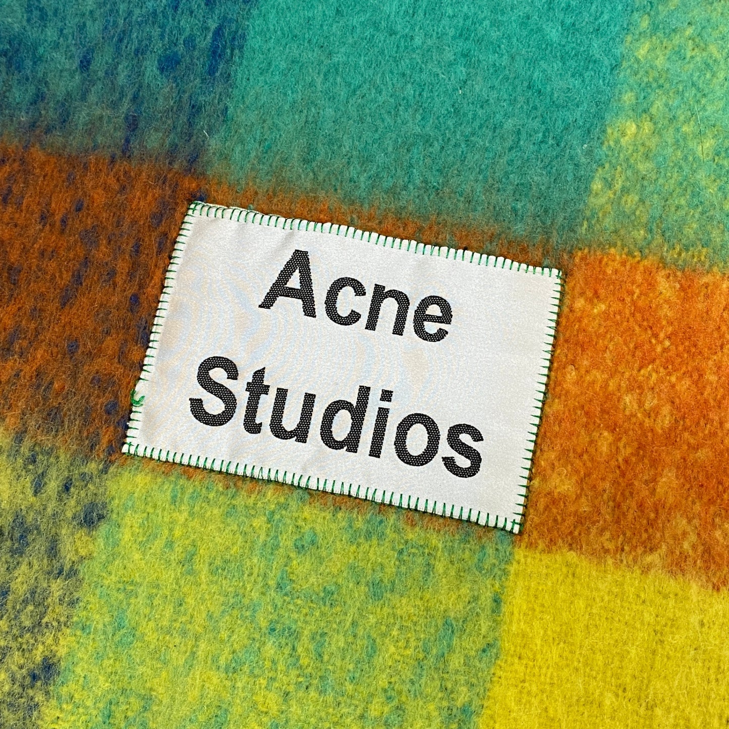 36L19 《美品》 Acne Studios アクネストゥディオズ 大判マフラー ストール ブロックチェック フリンジ付き マルチカラー アルパカウール混 ユニセックス 男女兼用k02i