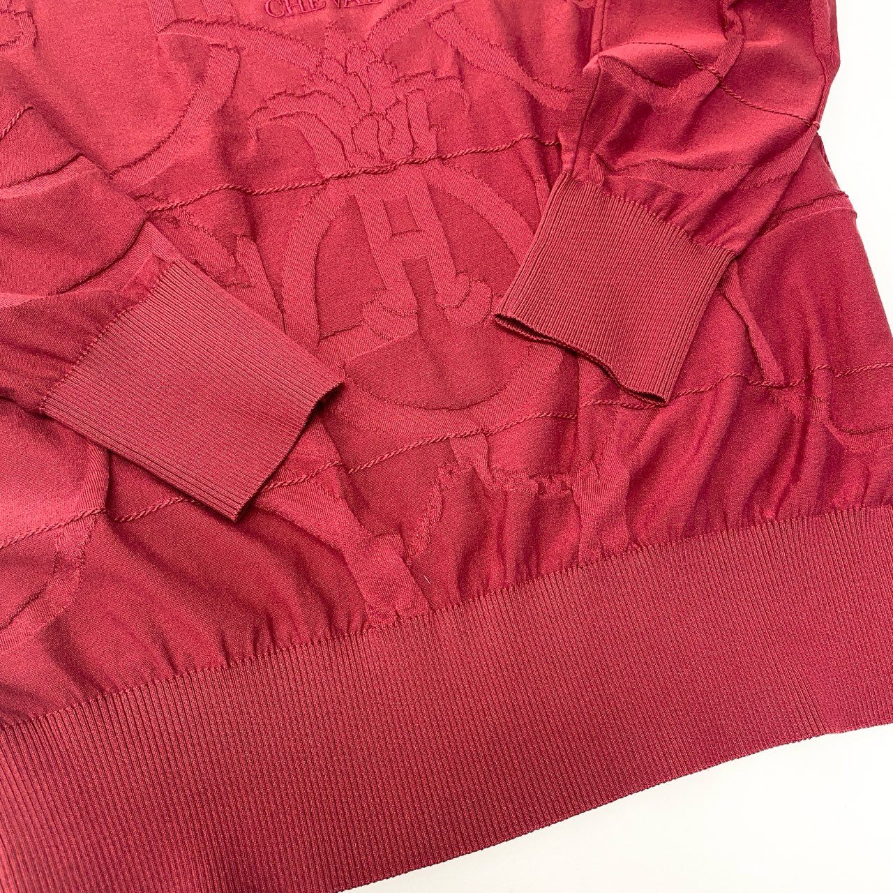 Ec5《美品》 HERMES エルメス 2021 L’INSTRVCTION 帝王学 ジャガード エンブロイダリー ニットセーター 16-7702 42 レッド レディースu02t