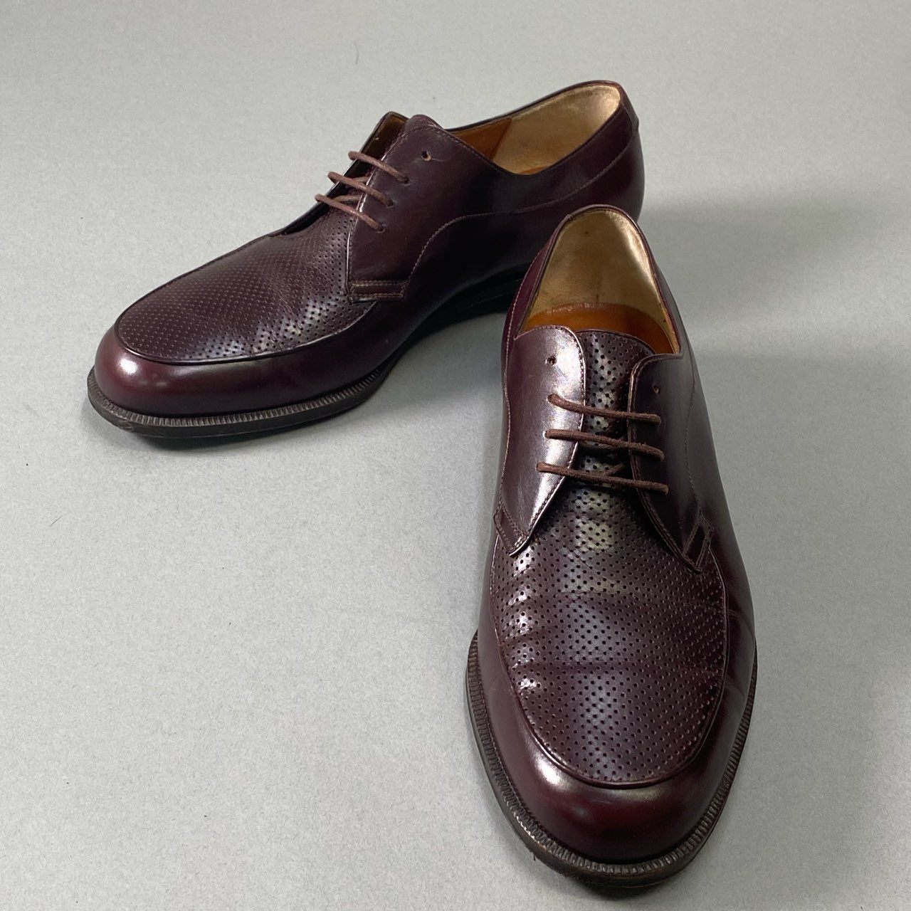 Bi18 Salvatore Ferragamo サルヴァトーレフェラガモ イタリア製 パンチングレザー ドレスシューズ レースアップ 革靴 外羽根 7 1/2 ブラウン レザー メンズk02i