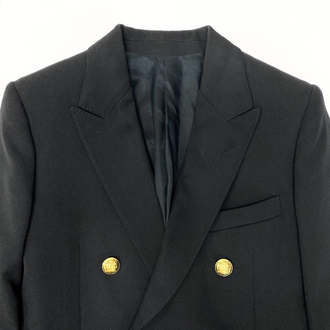 83c4 CELINE セリーヌ 2D SHORT JACKET IN DIAGONAL WOOL ダブルテーラードジャケット 金ボタン 2V687092D 34サイズ ブラック ウール100％ メンズ 男性用o07t
